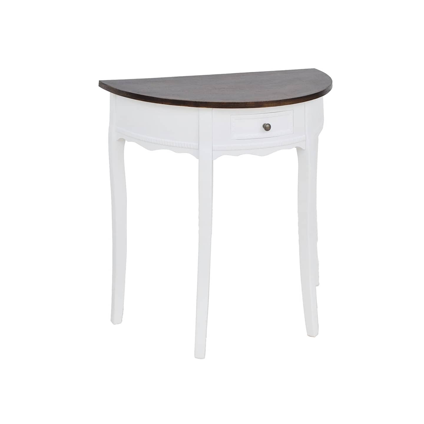 Table console avec tiroir et dessus de table marron Demi-ronde