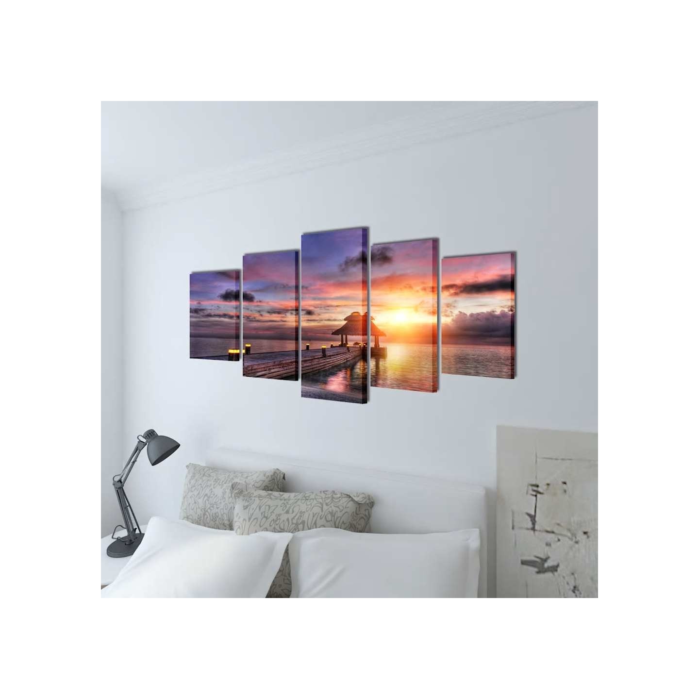 Set de toiles murales imprimées Plage avec pavillon 200 x 100 cm