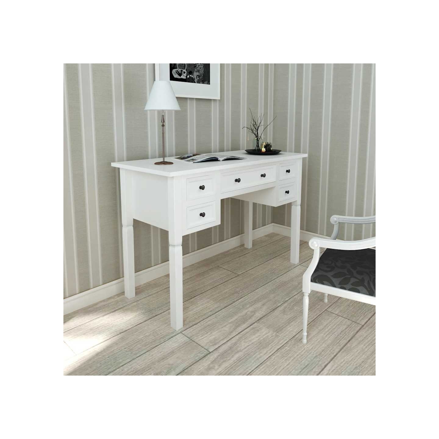 Bureau blanc à 5 tiroirs
