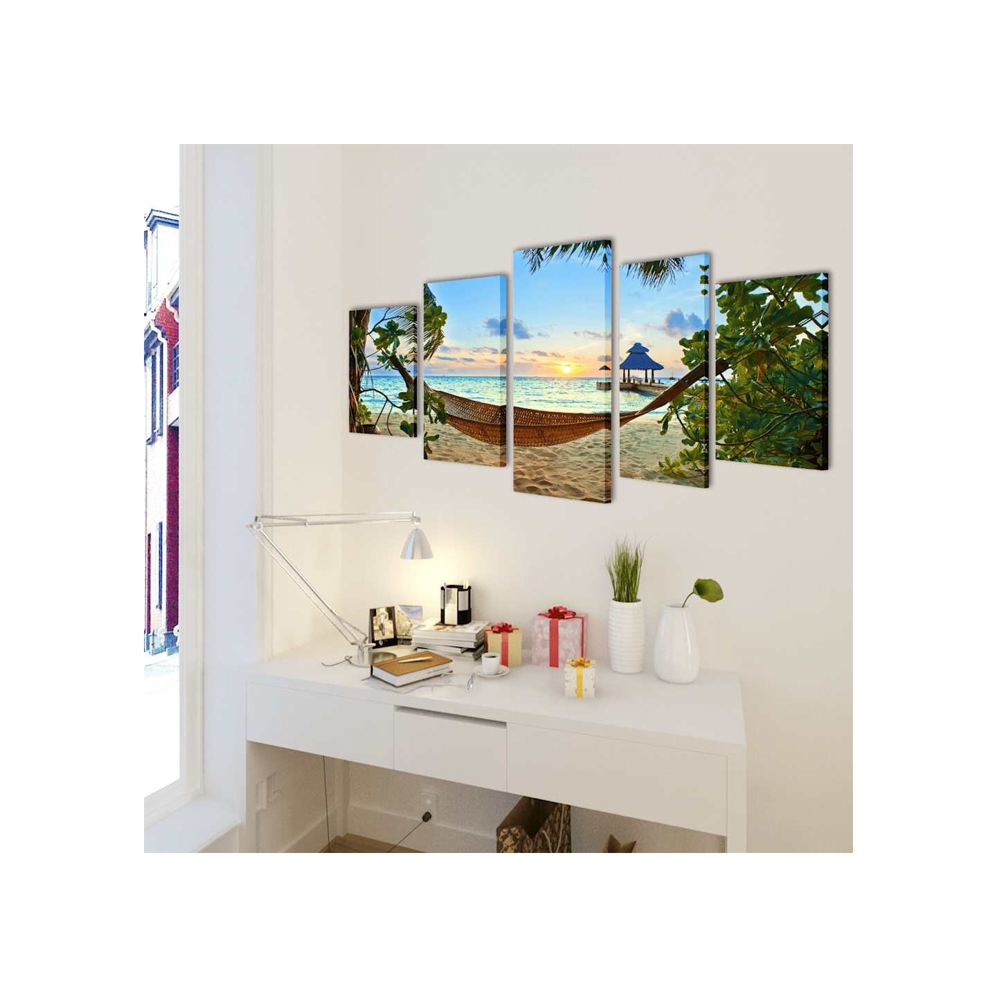 Set de toiles murales imprimées Plage avec hamac 100 x 50 cm