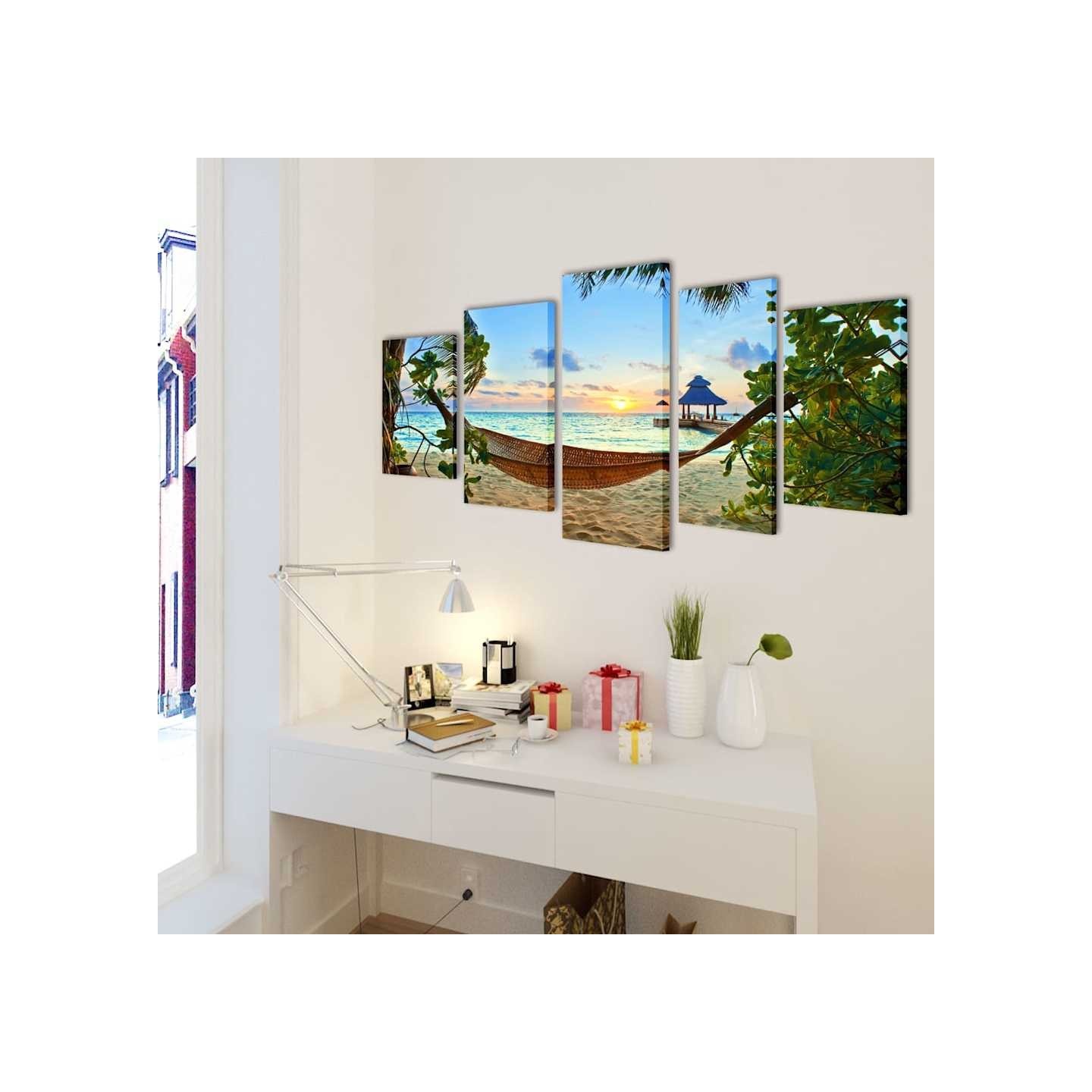 Set de toiles murales imprimées Plage avec hamac 200 x 100 cm