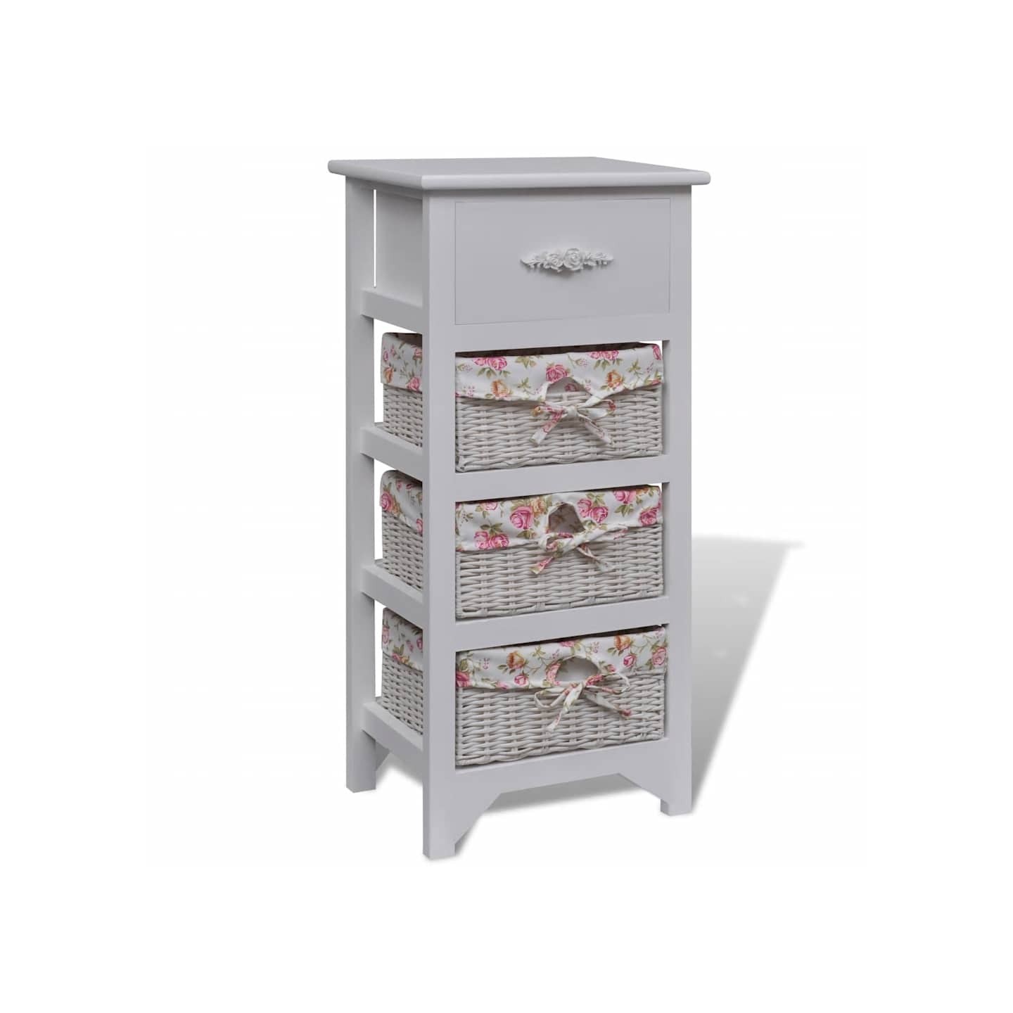 Armoire avec 1 tiroir et 3 paniers Blanc Bois de Paulownia