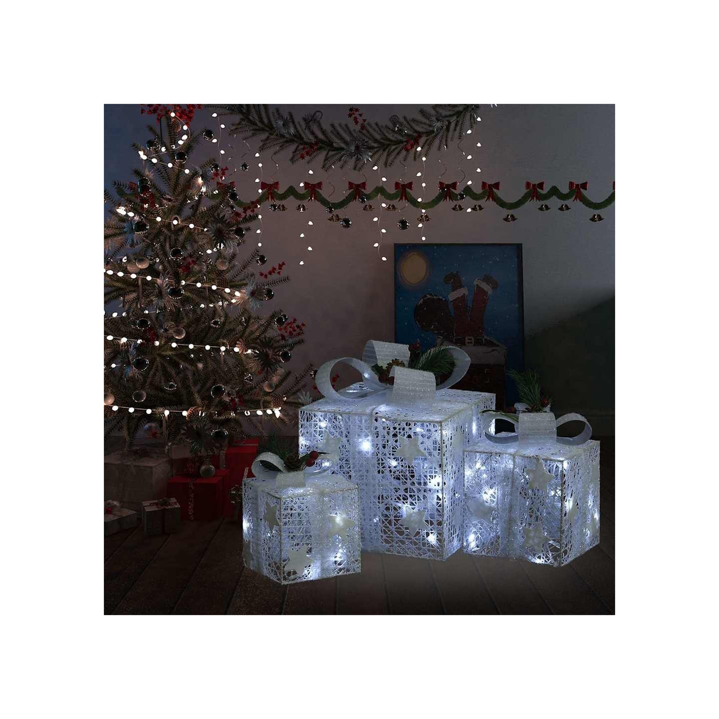 Boîtes-cadeaux de Noël décoratives 3 pcs Extérieur Intérieur