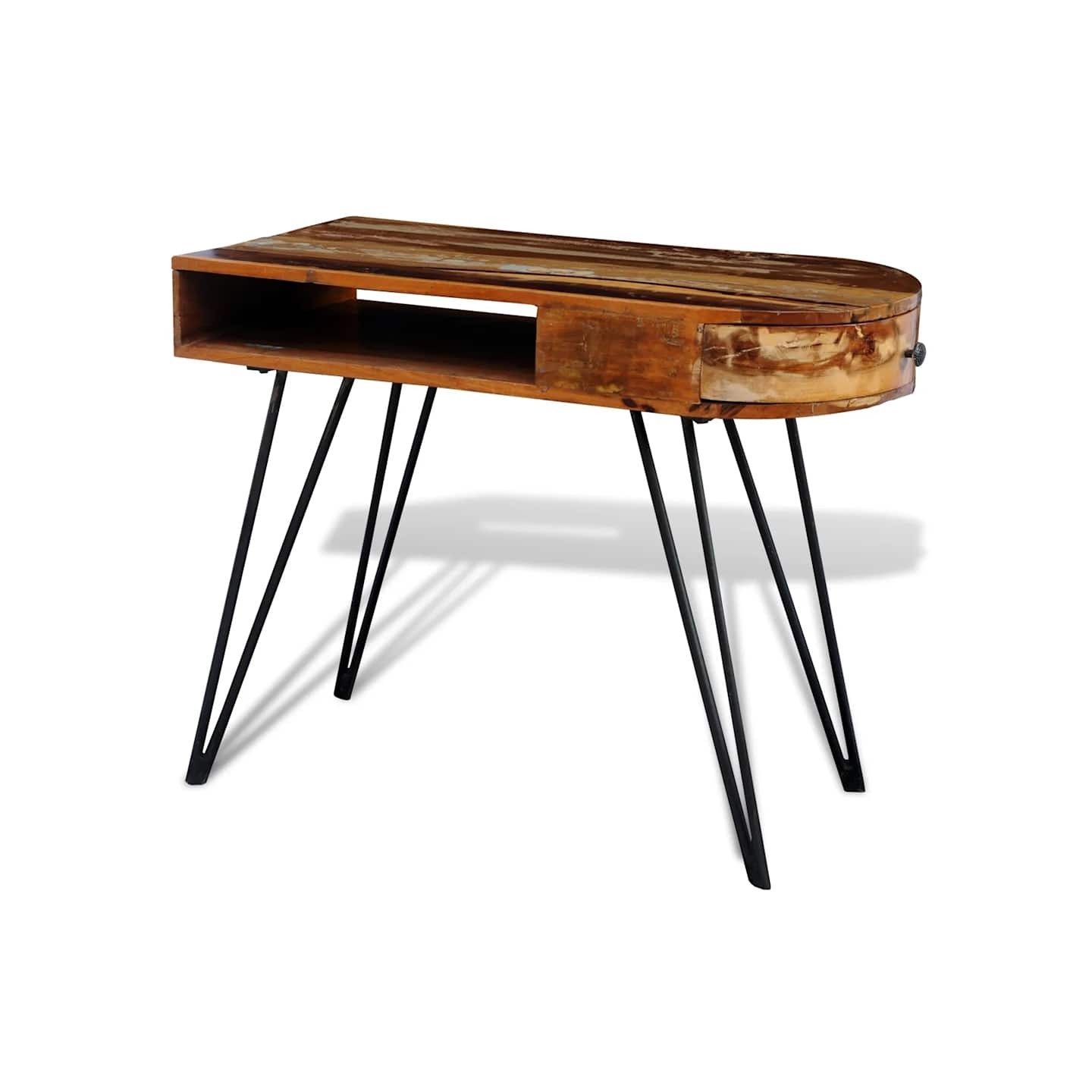 Bureau avec pieds en fer Bois de récupération solide