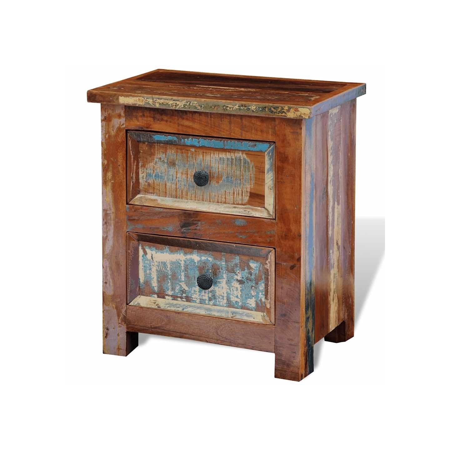 Table de chevet avec 2 tiroirs Bois massif recyclé