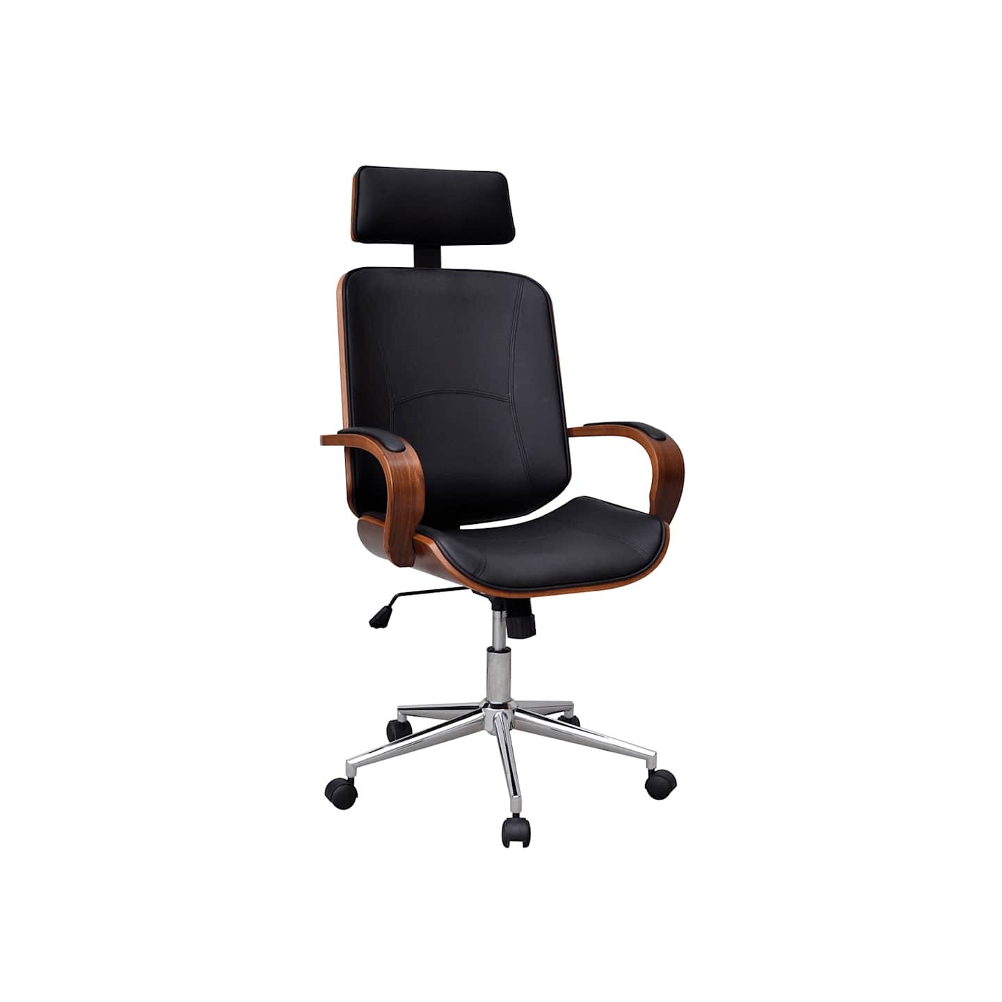 Chaise de bureau avec appuie-tête Bois cintré Similicuir