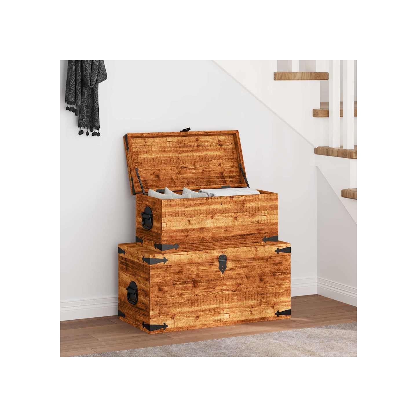 Coffre de rangement 2 pcs Bois de manguier brut