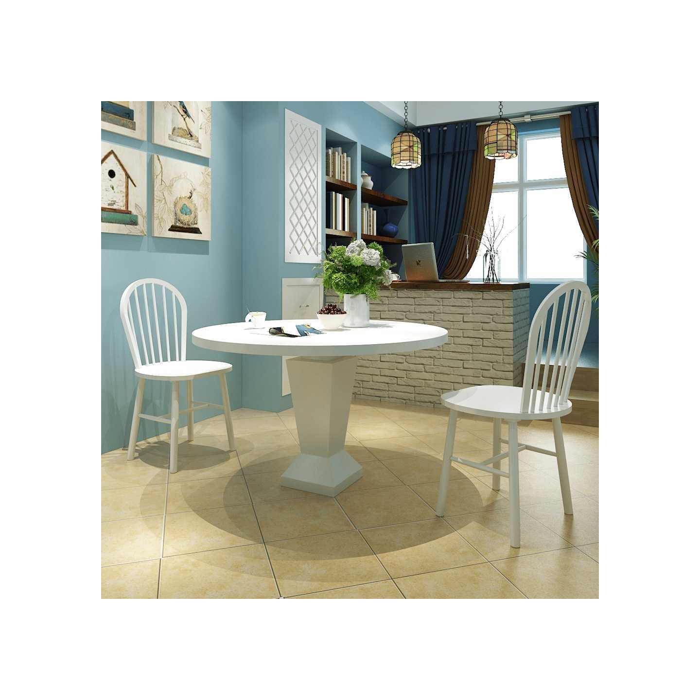 Chaises à manger lot de 2 blanc bois d'hévéa solide