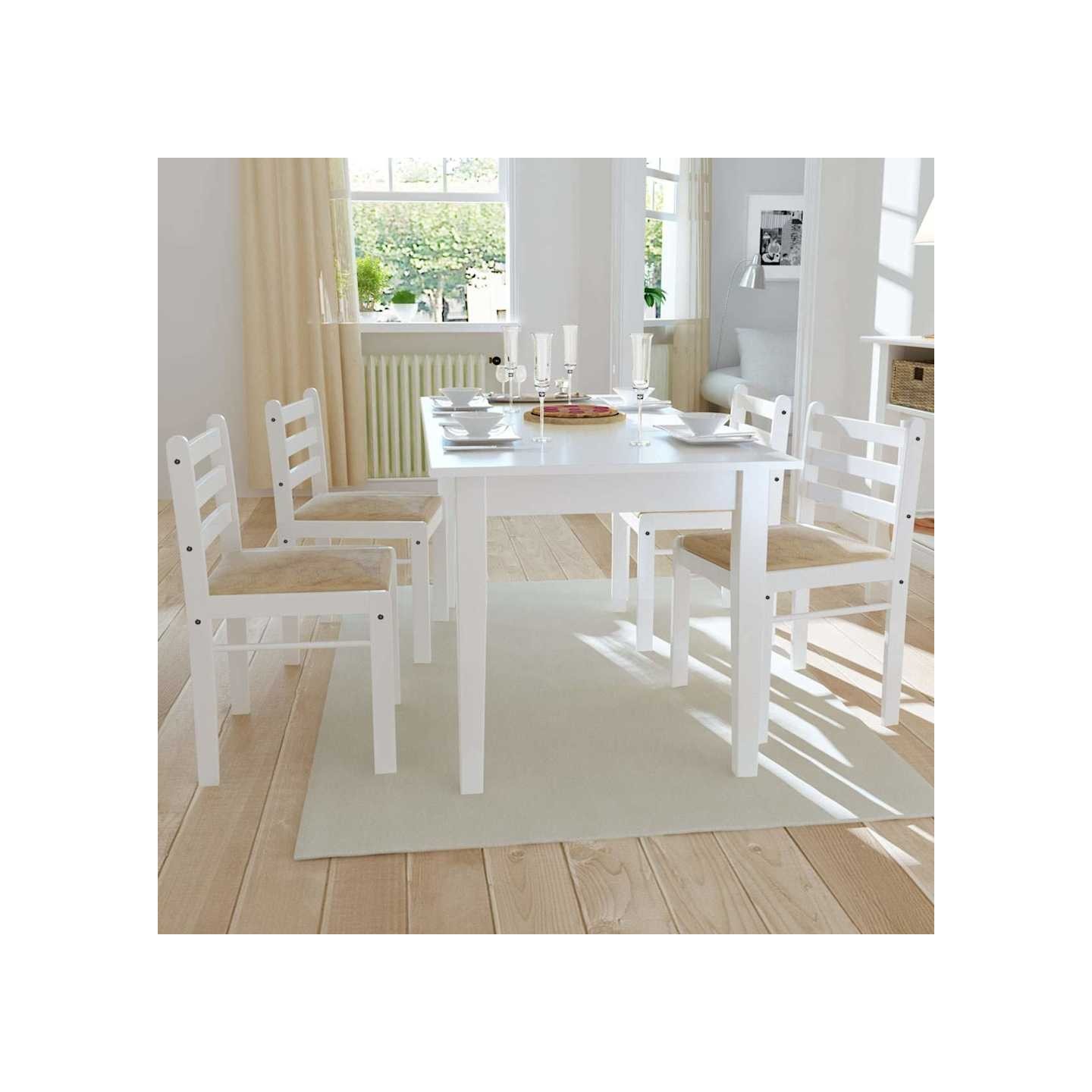 Chaises à manger lot de 4 blanc hévéa solide et velours