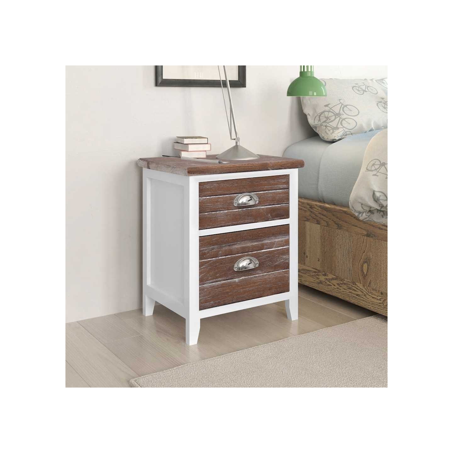 Table de chevet 2 pcs avec 2 tiroirs Marron et blanc