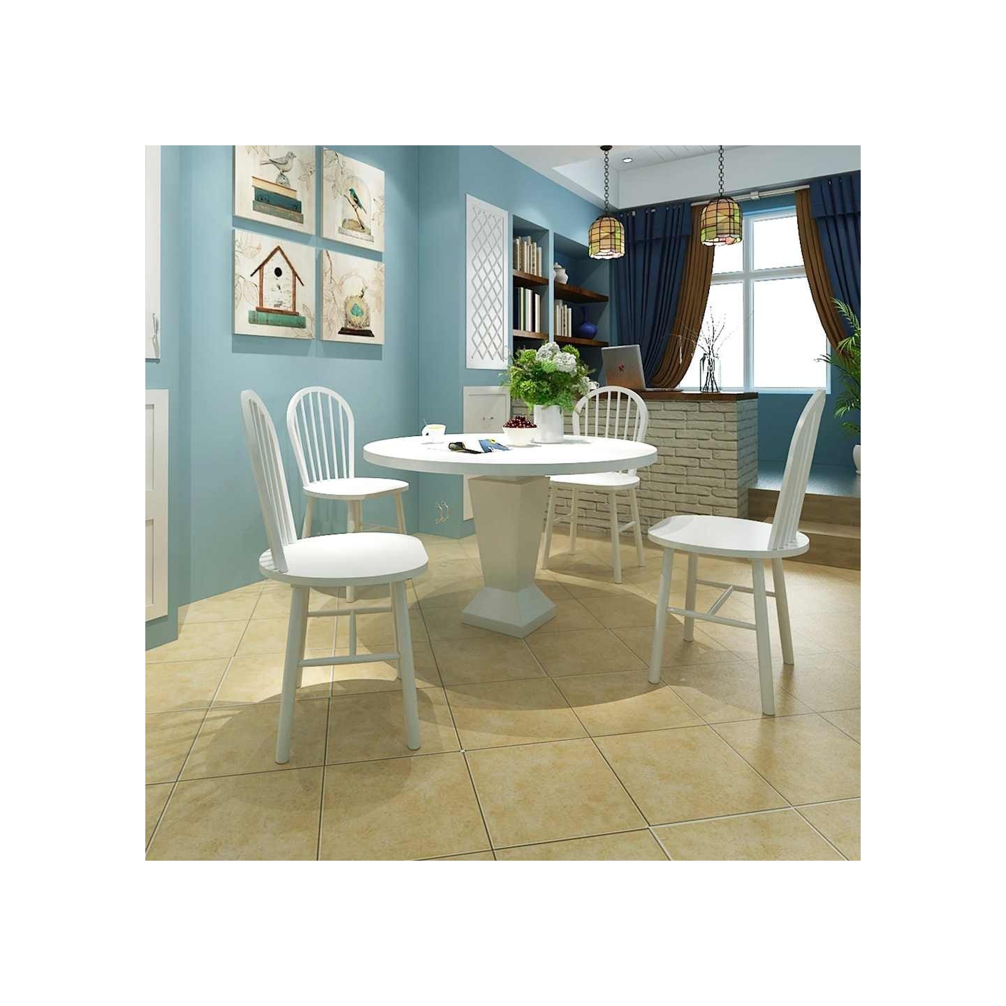 Chaises à manger lot de 4 blanc bois d'hévéa solide