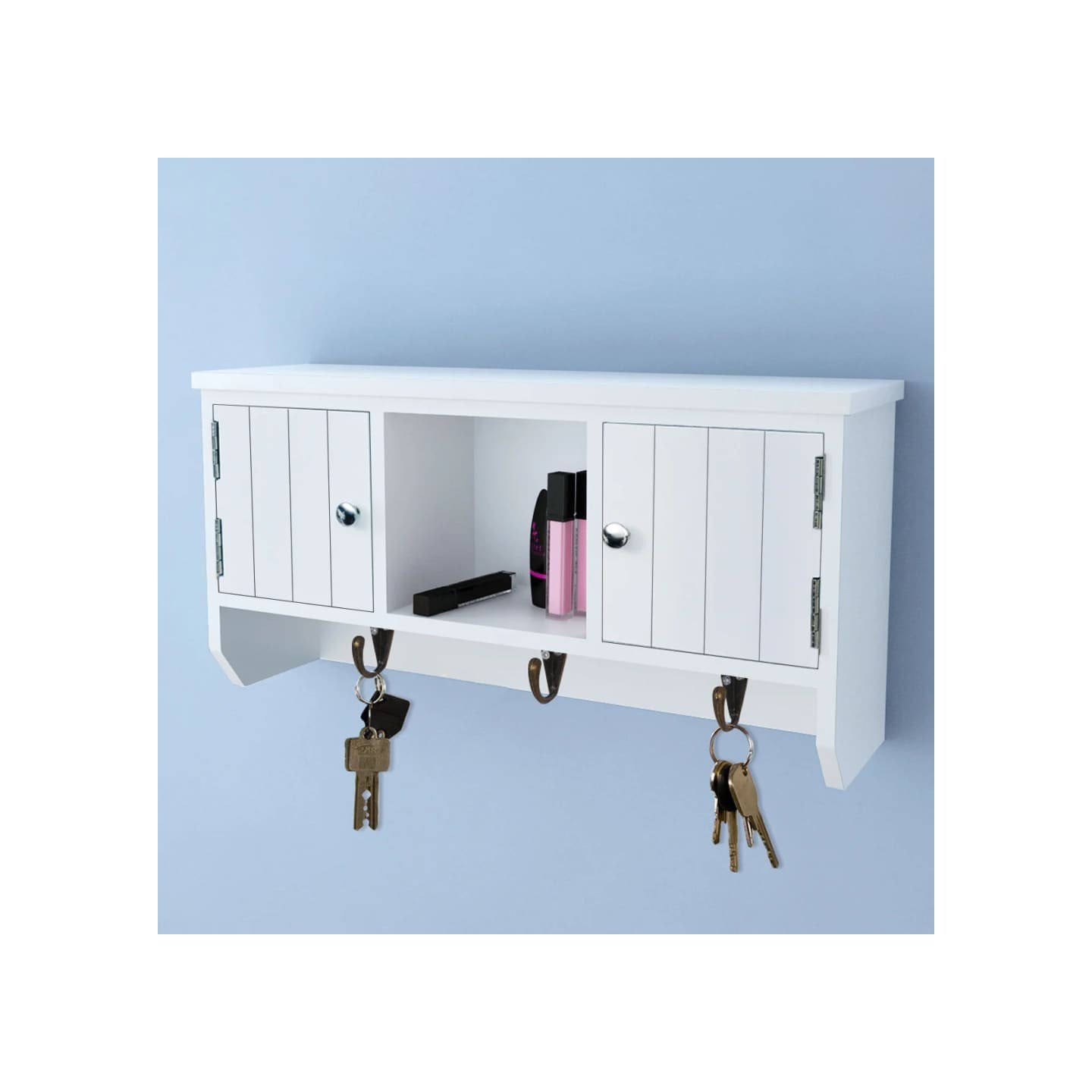 Armoire murale pour clés et bijoux avec portes et crochets