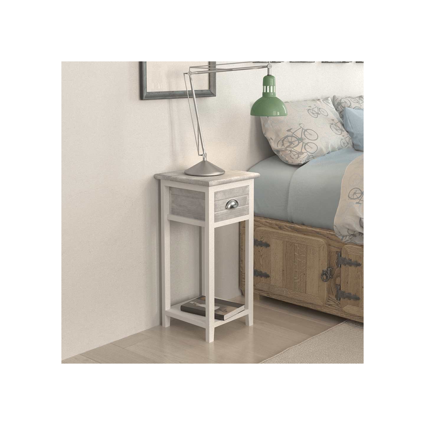 Table de chevet avec 1 tiroir Gris et blanc