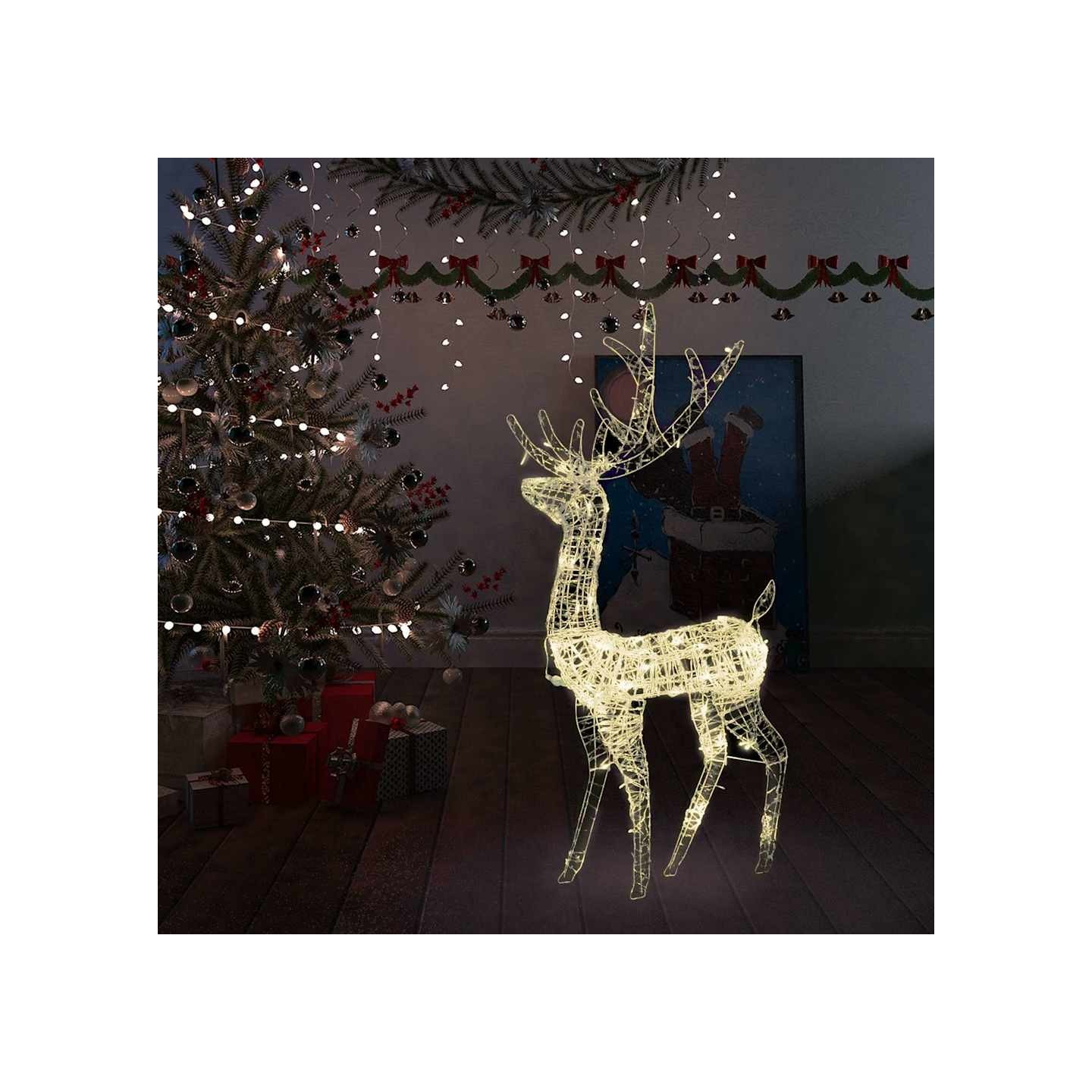 Renne de décoration de Noël Acrylique 140 LED blanc chaud 128 cm