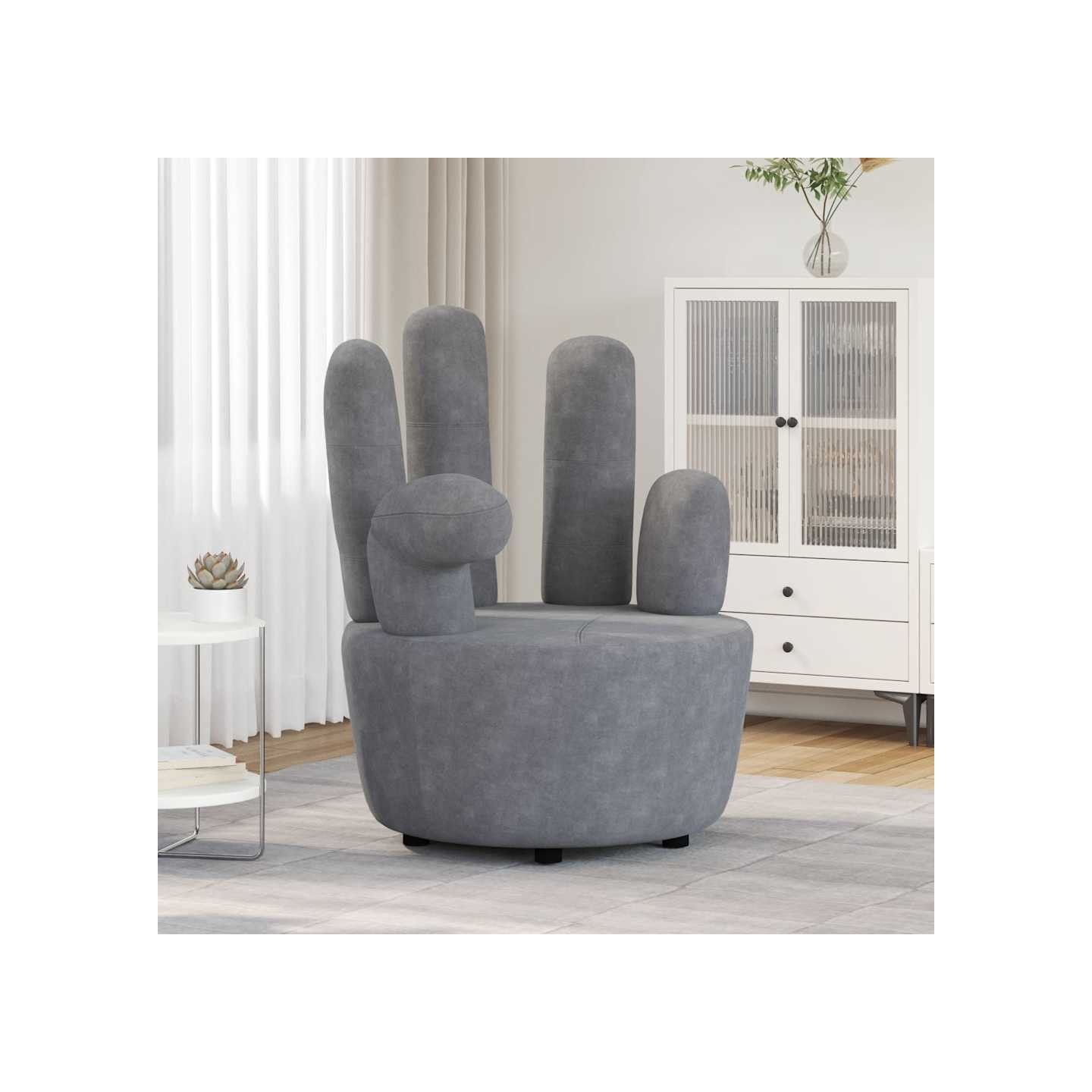 Chaise en forme de main gris velours
