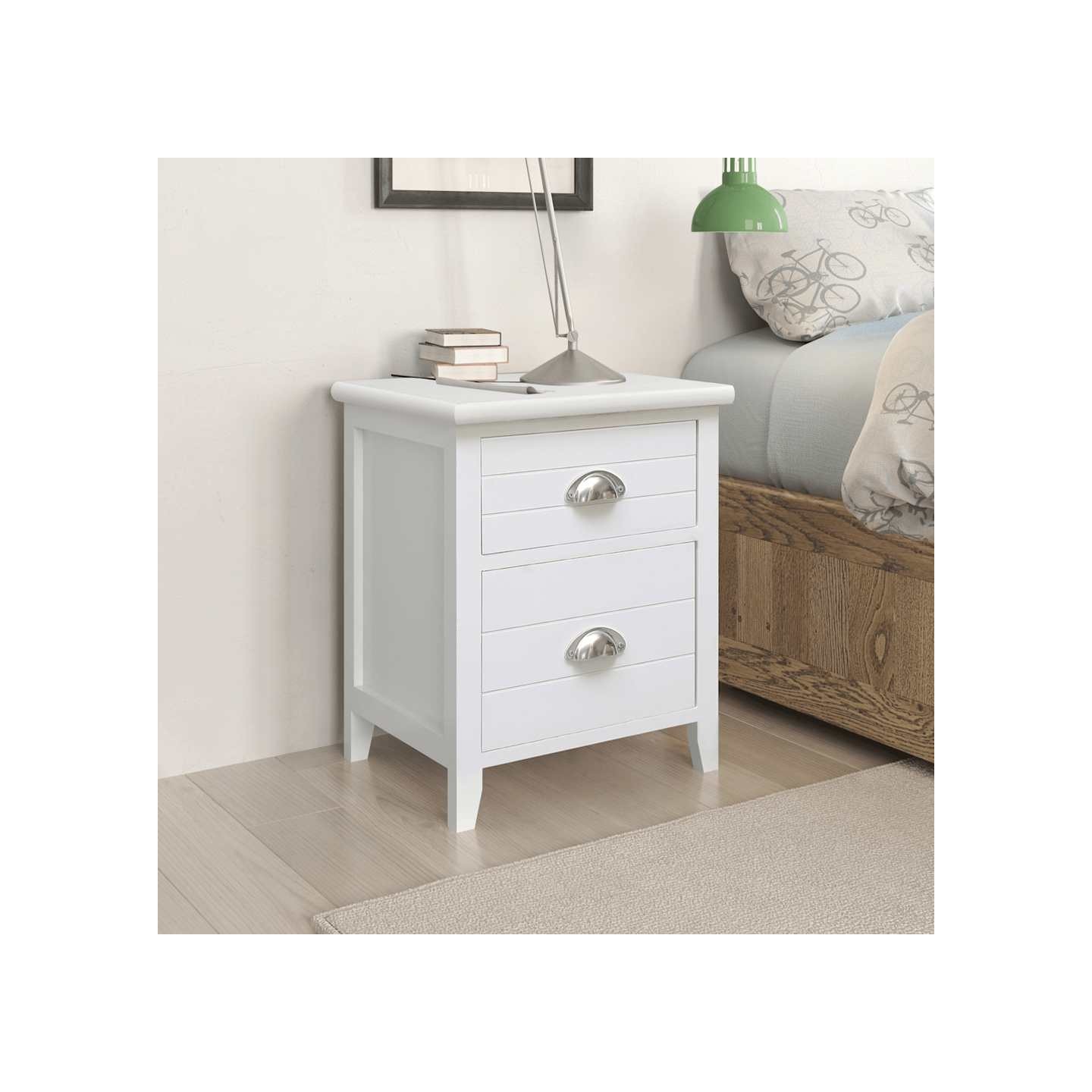 Table de chevet 2 pcs avec 2 tiroirs Blanc