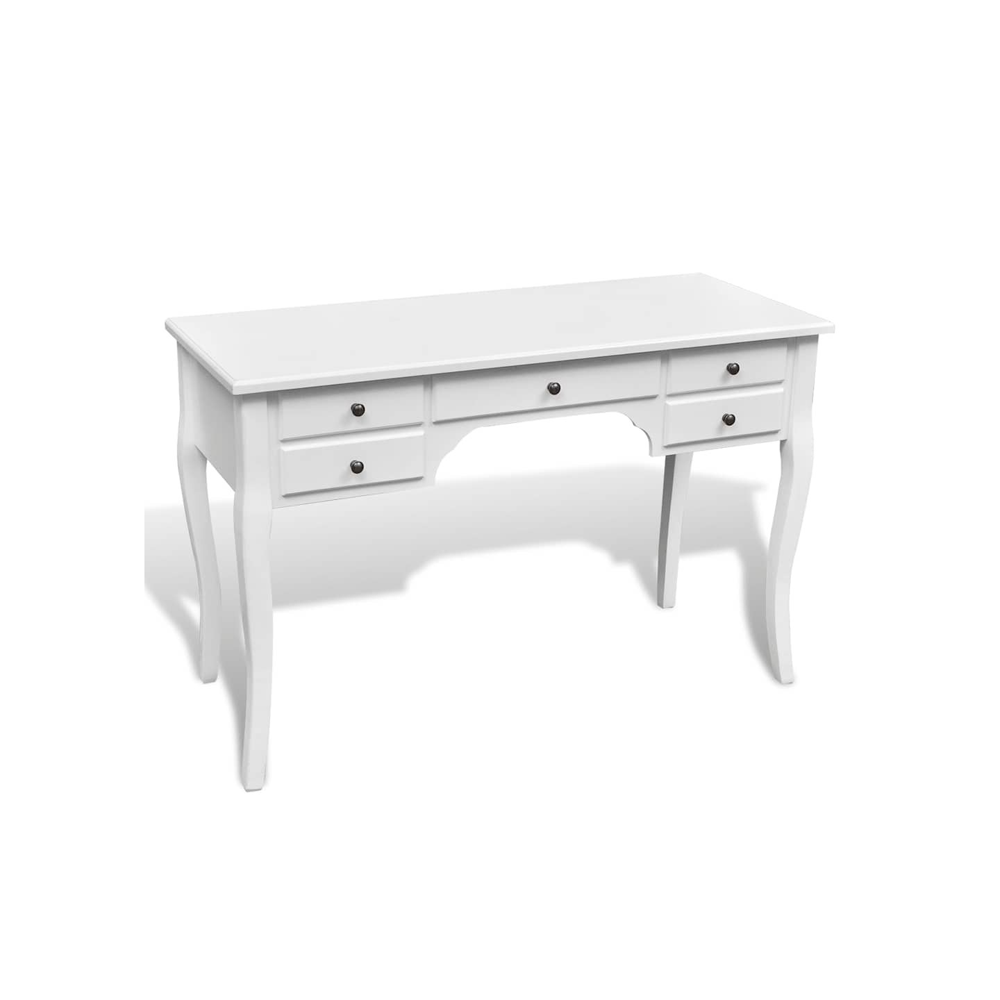Bureau français en bois avec pieds courbés et 5 tiroirs