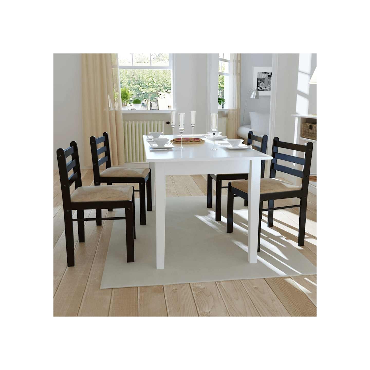 Chaises à manger lot de 4 marron hévéa solide et velours