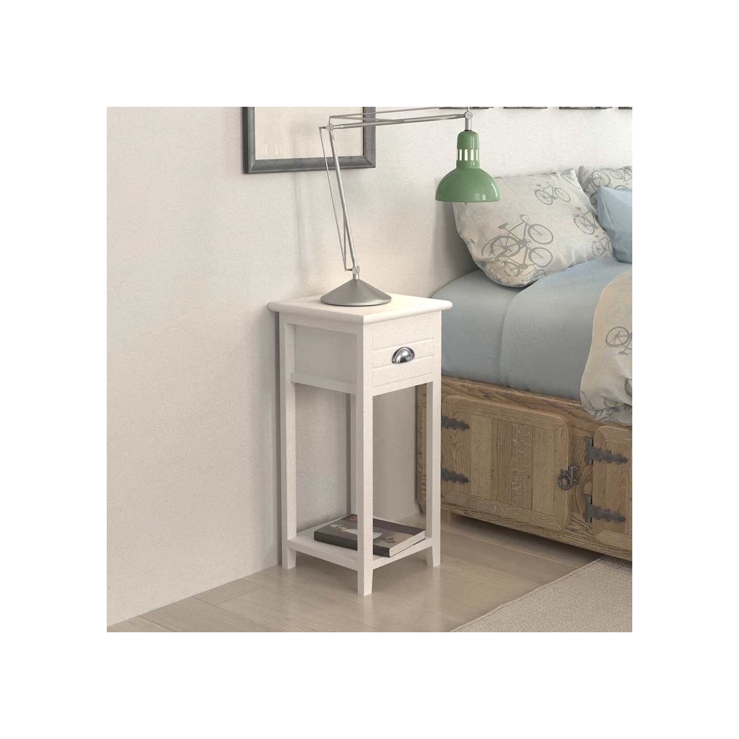 Table de chevet avec 1 tiroir Blanc