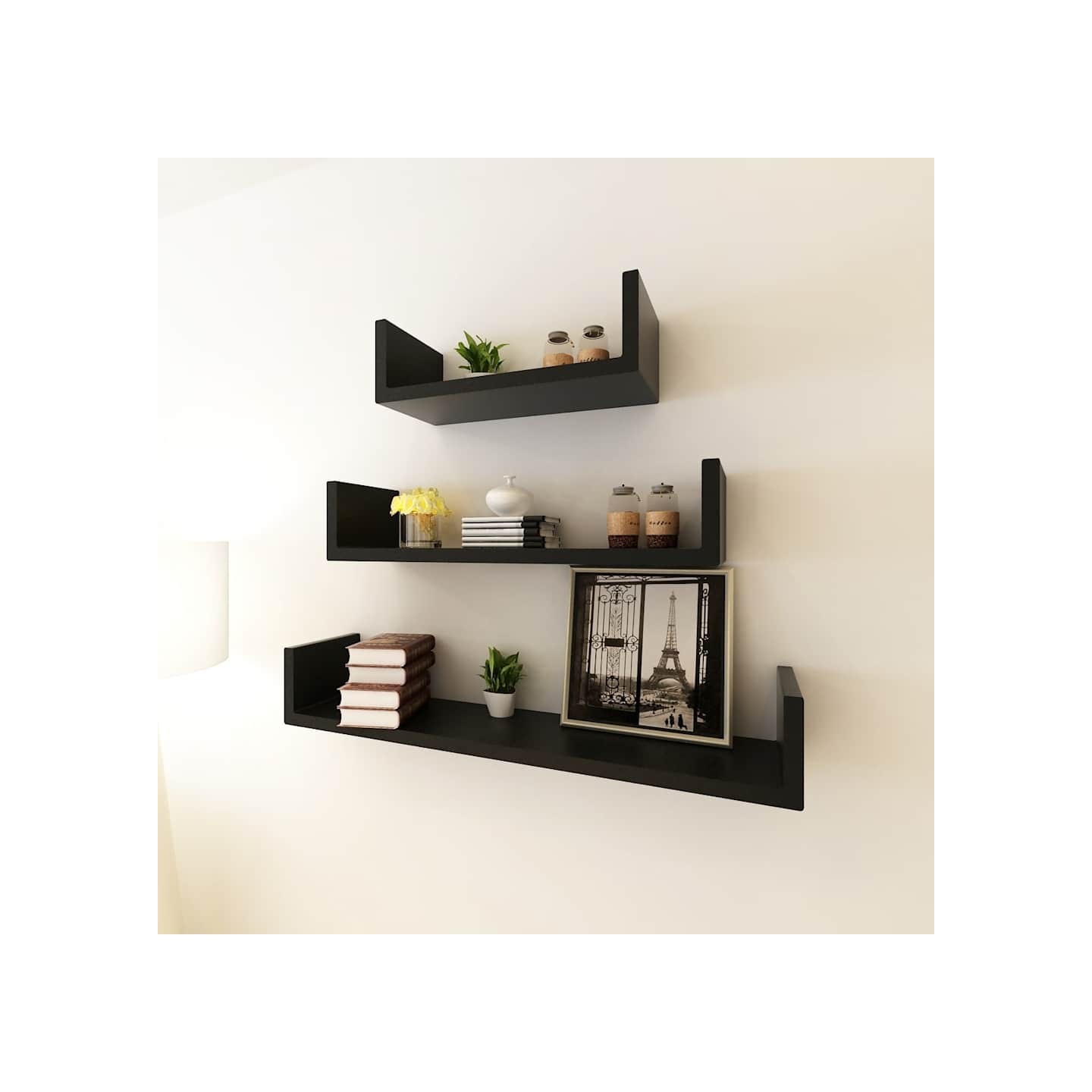 Étagères murales 3 pcs Forme de U MDF Noir