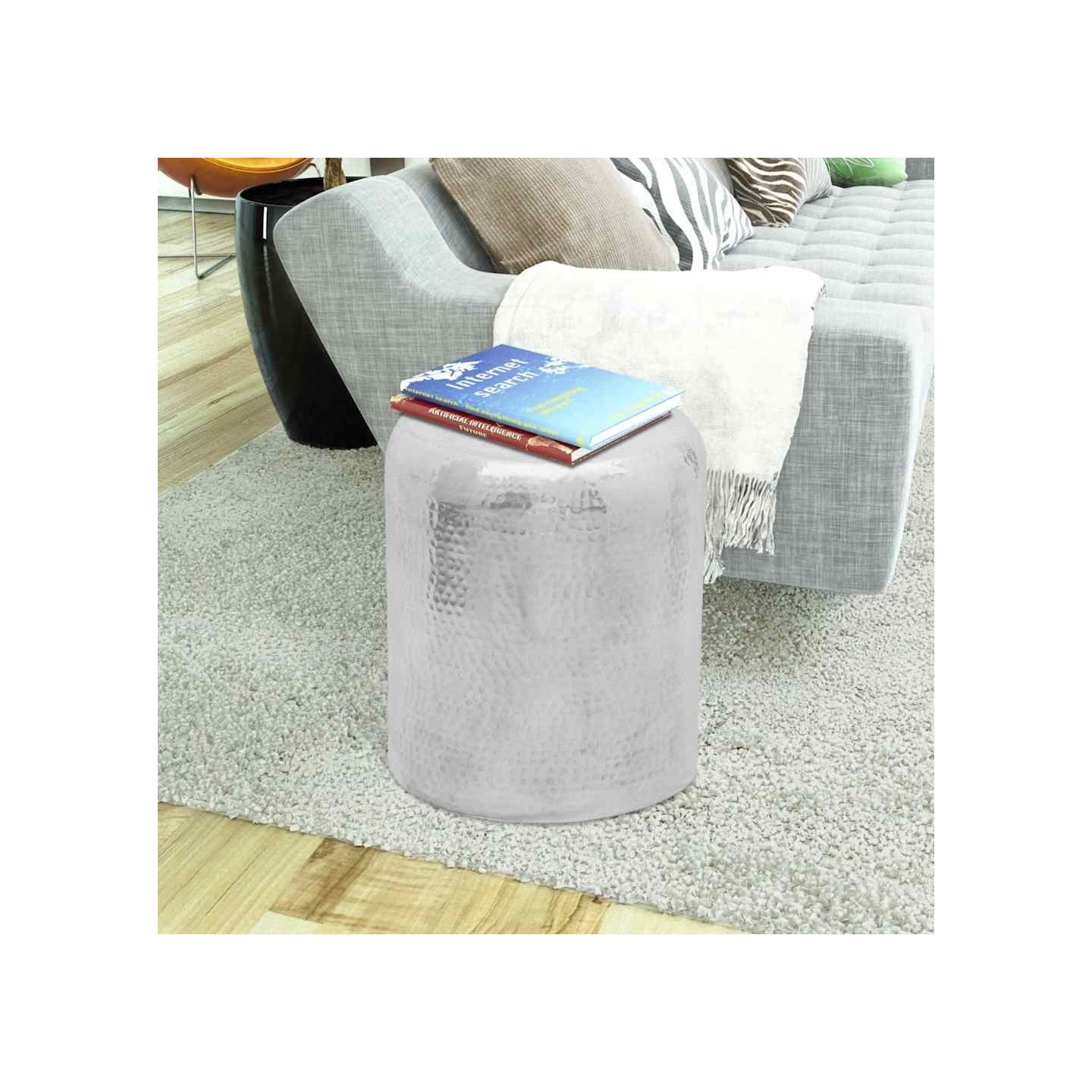Table basse/tabouret martelé en aluminium Argenté