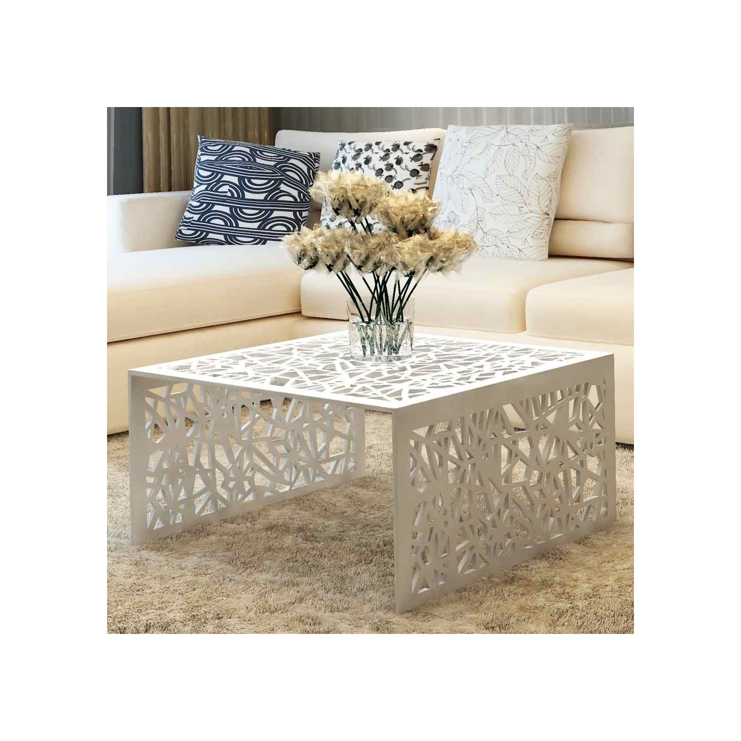 Table basse argentée Design géométrique Aluminium