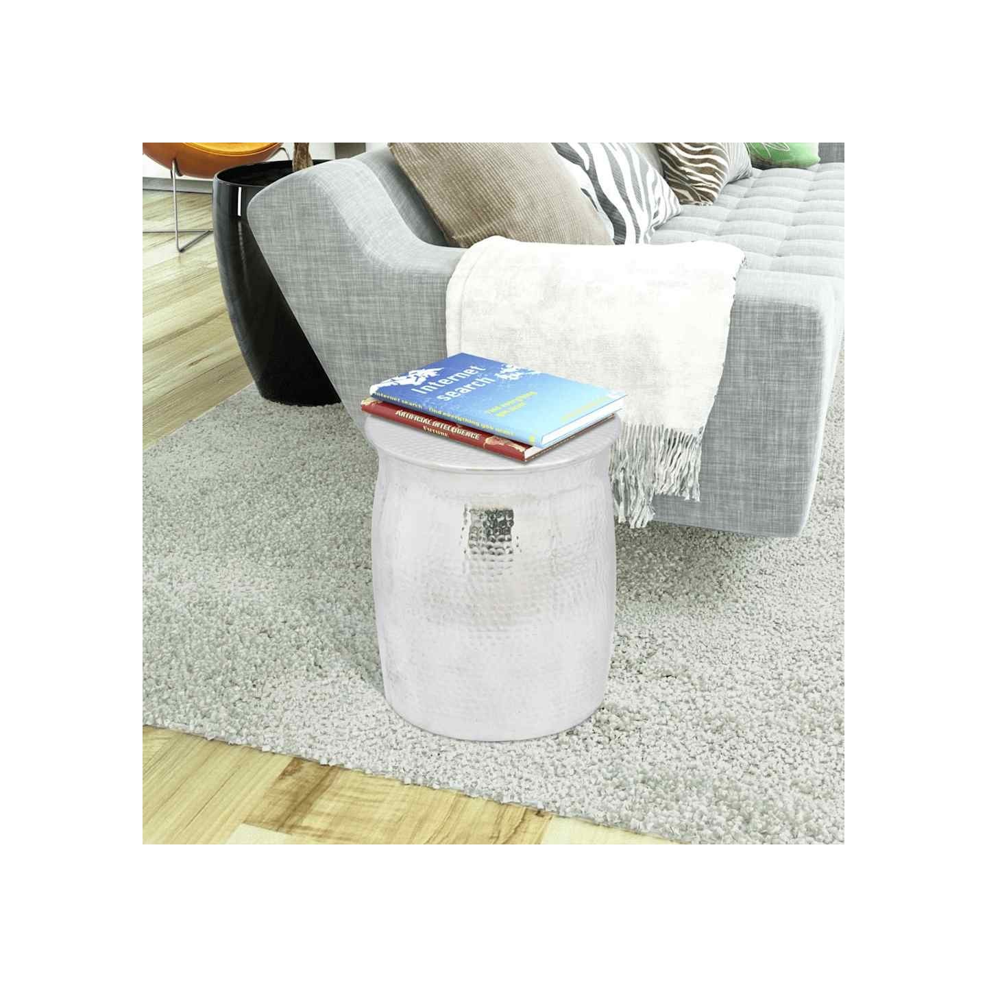 Table basse/tabouret martelé en aluminium Argenté