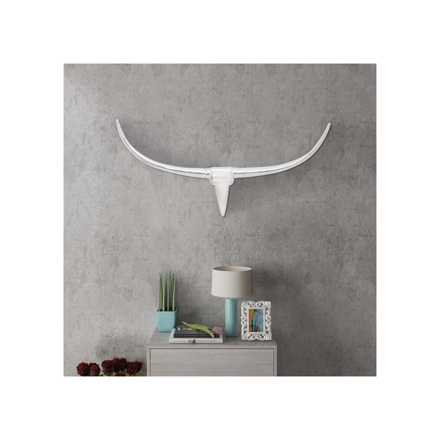 Décoration murale tête de taureau Aluminium Argenté 96 cm