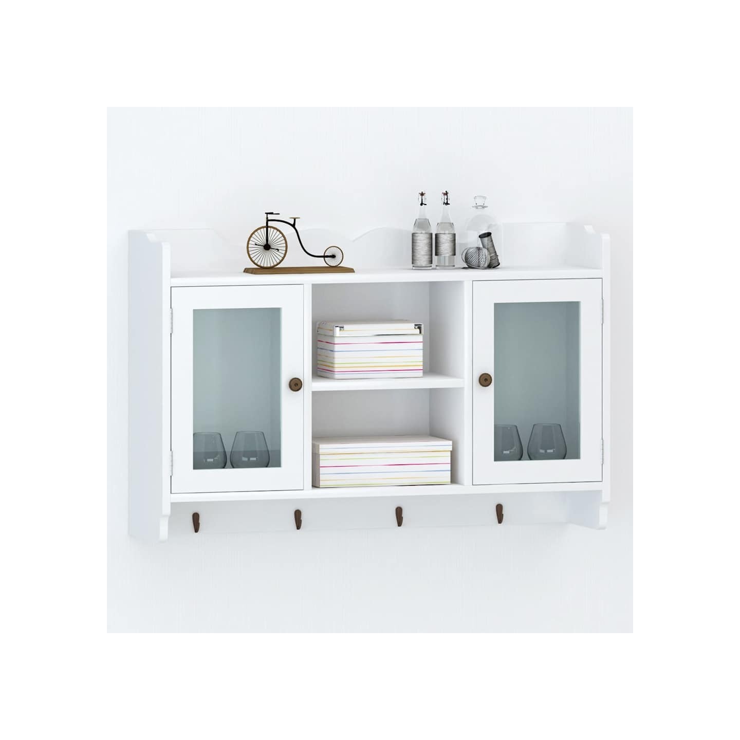 Vitrine murale avec étagère de Livre / DVD / Verre en MDF Blanc