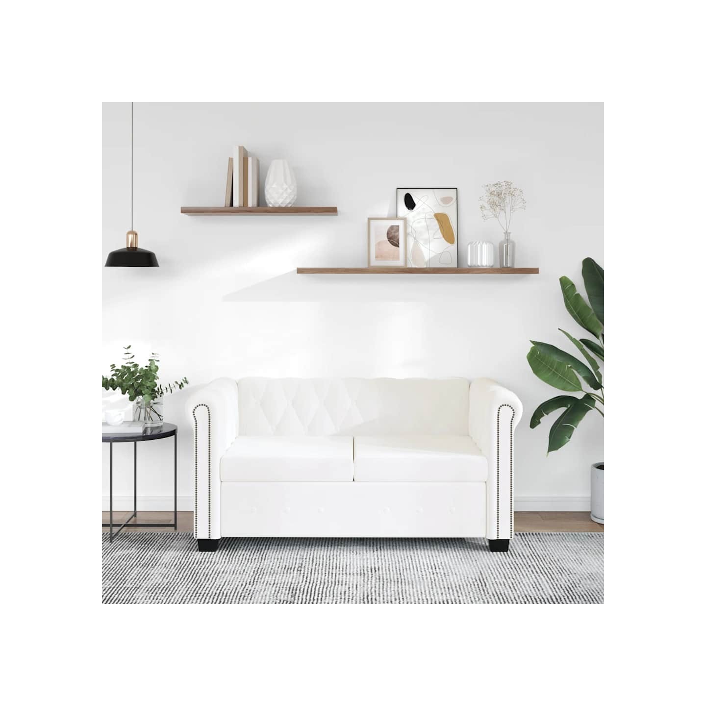 Canapé Chesterfield à 2 places cuir synthétique blanc