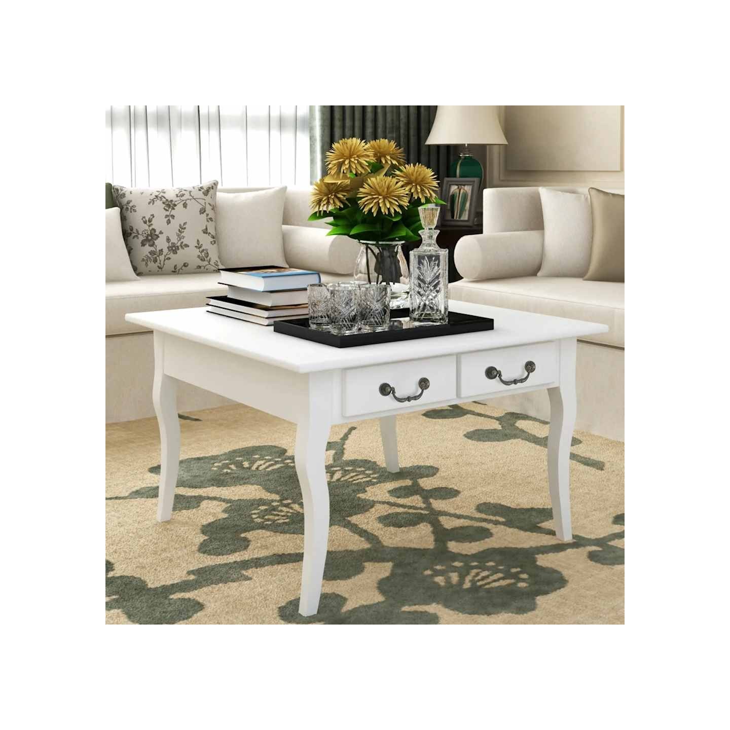 Table basse avec 4 tiroirs Blanc