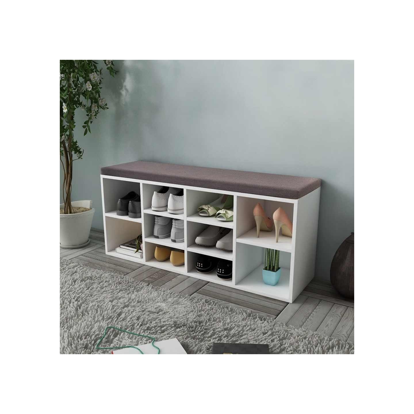 Banc de rangement à chaussures 10 compartiments Blanc