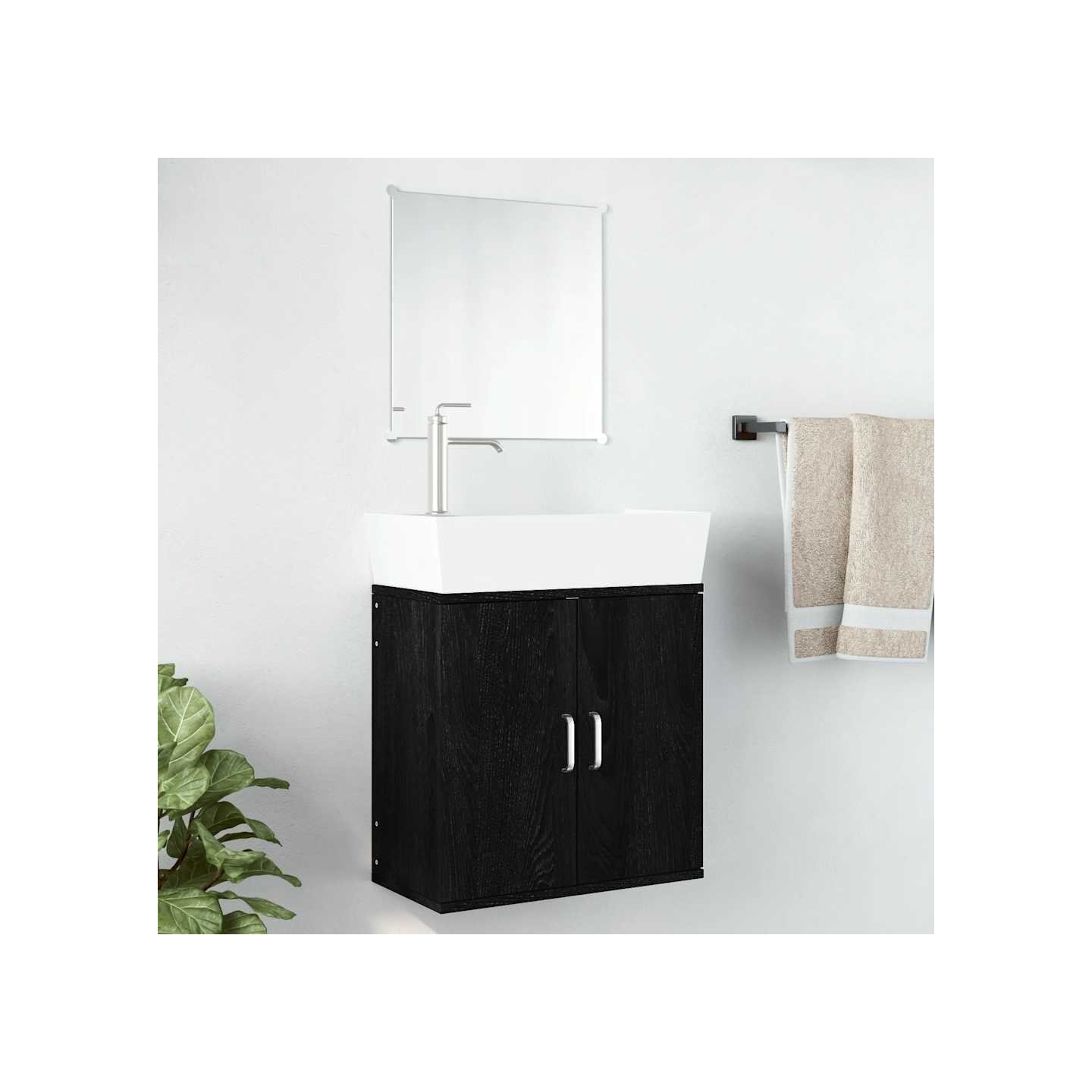 Ensemble de meubles salle de bain 2 pcs noir bois d'ingénierie