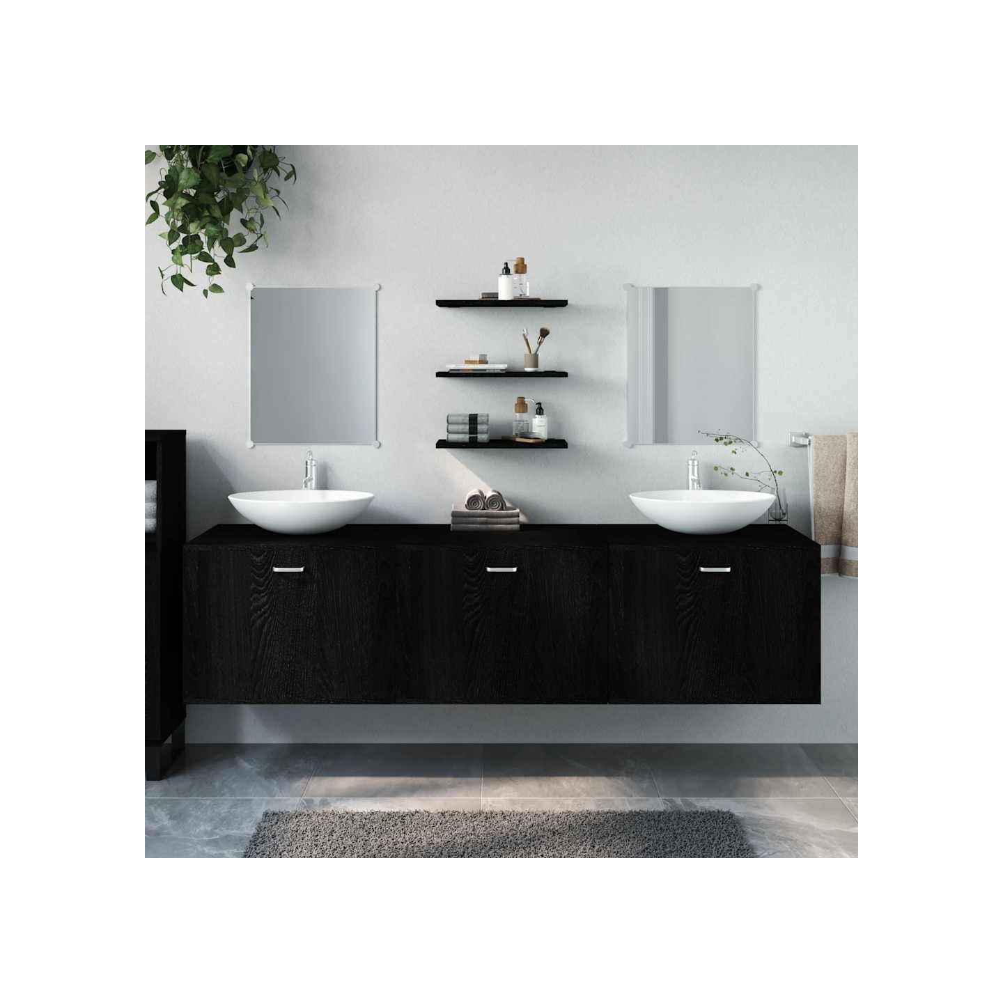 Ensemble de meubles salle de bain 6 pcs noir bois d'ingénierie