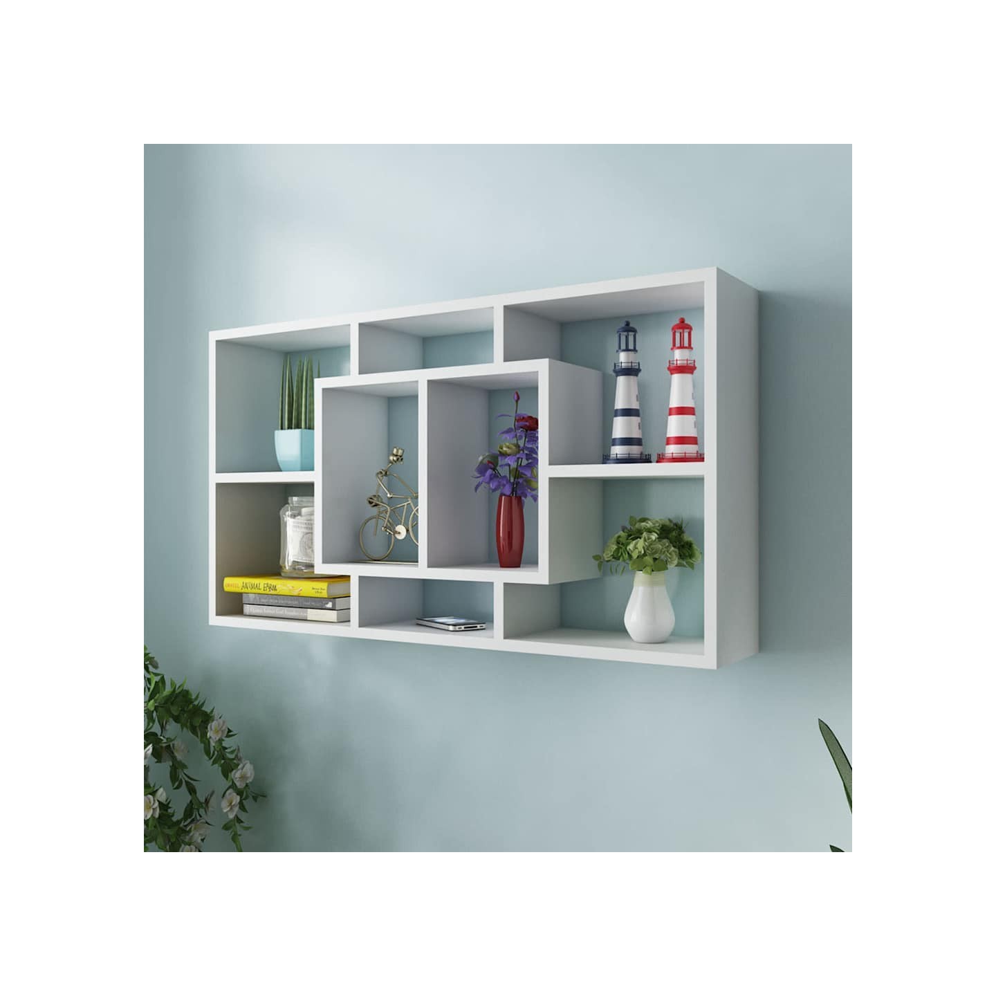 Étagère murale d'affichage 8 compartiments Blanc