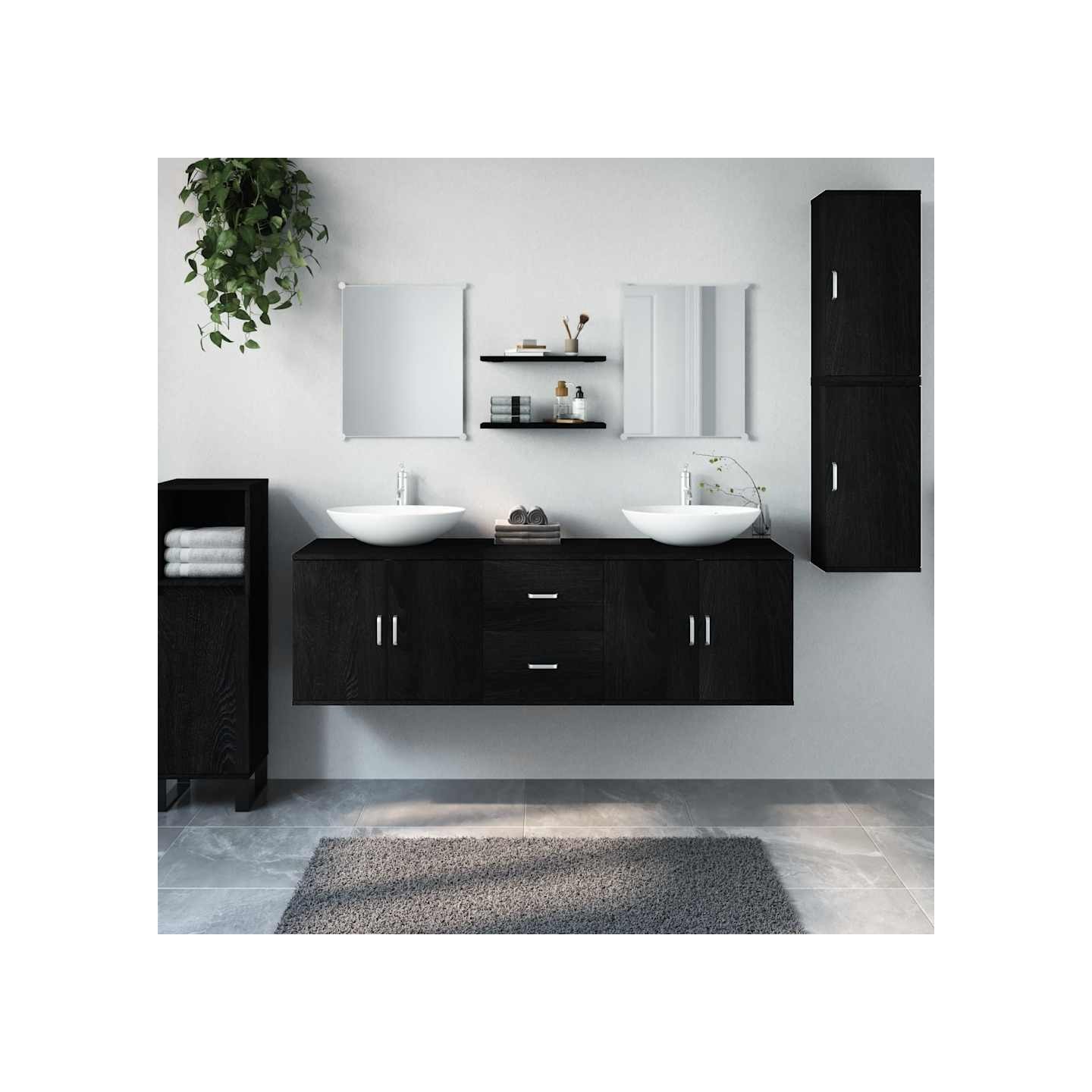 Ensemble de meubles salle de bain 7 pcs noir bois d'ingénierie