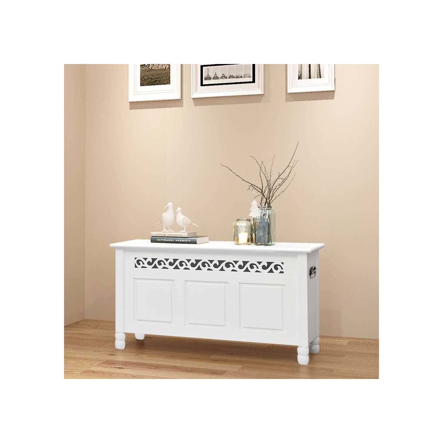 Banc de rangement en style baroque PFDM blanc