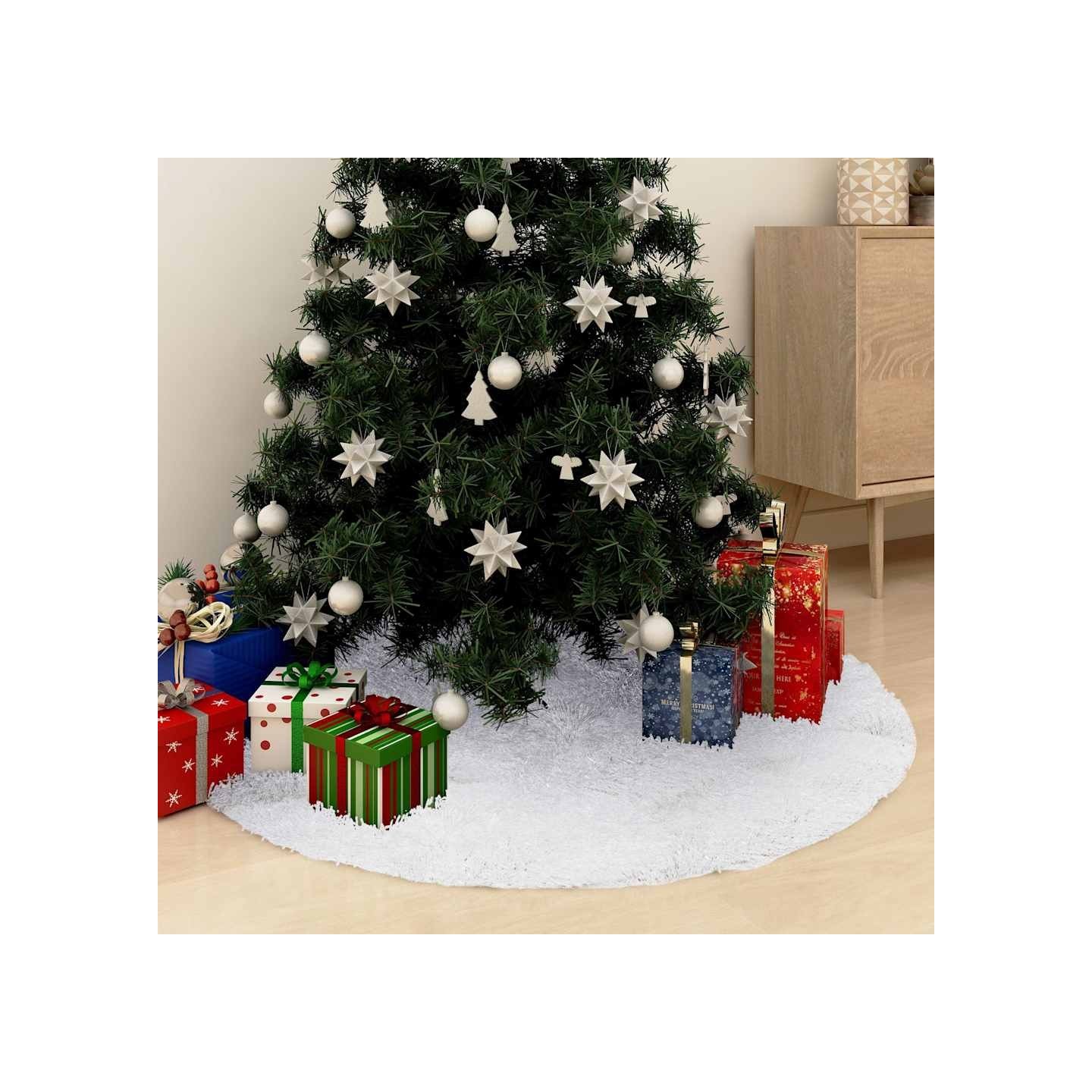 Jupe de sapin de Noël blanche 90 cm en fausse fourrure