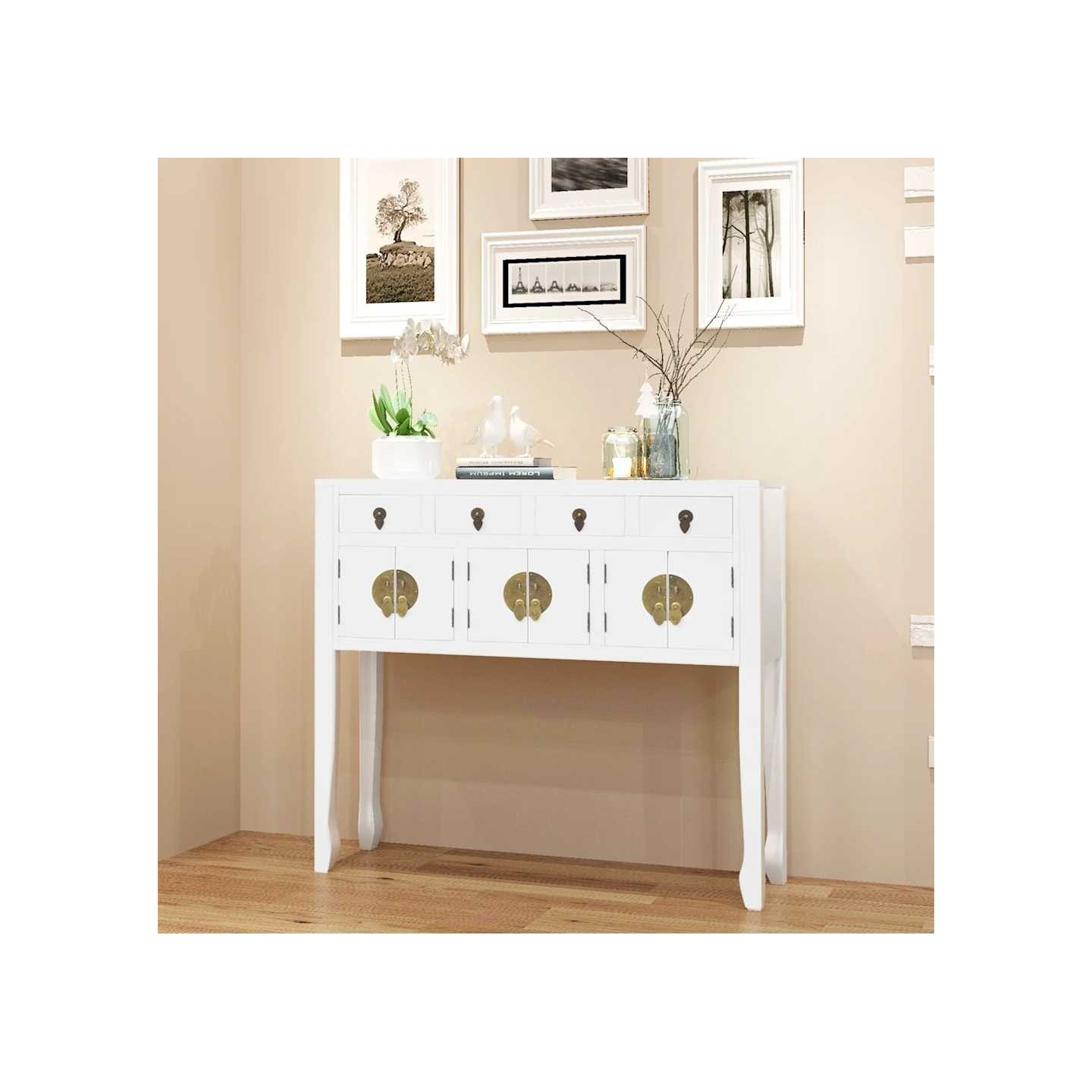 Buffet en style chinois en bois massif Blanc