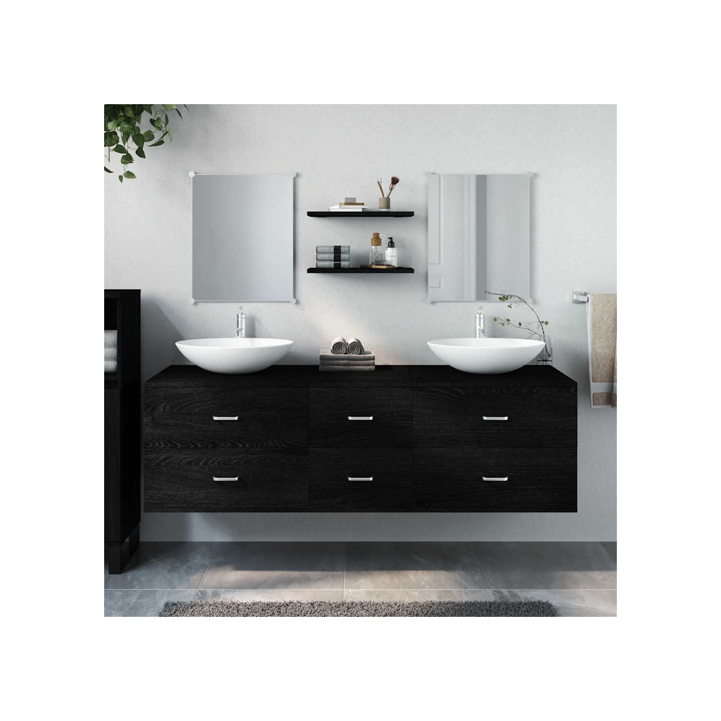Ensemble de meubles salle de bain 5 pcs noir bois d'ingénierie