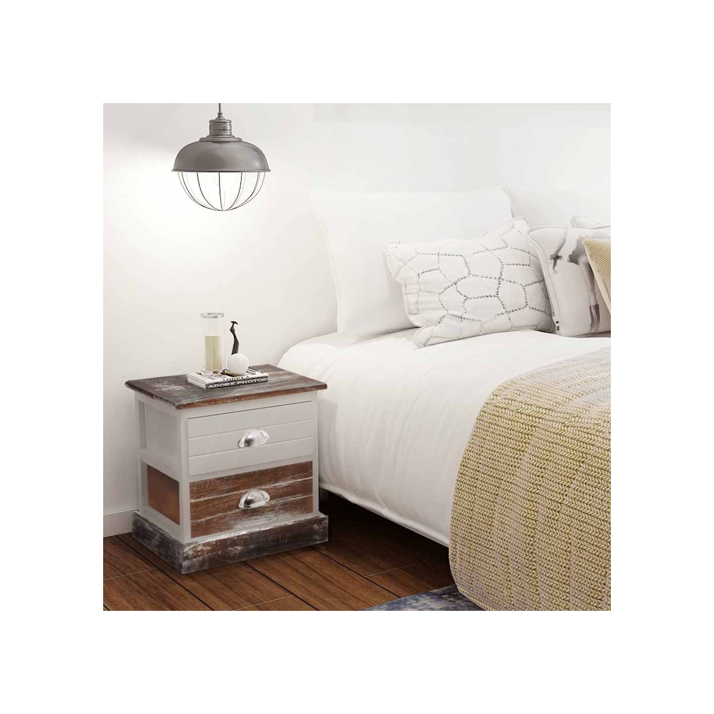 Table de chevet 2 pcs Marron et Blanc