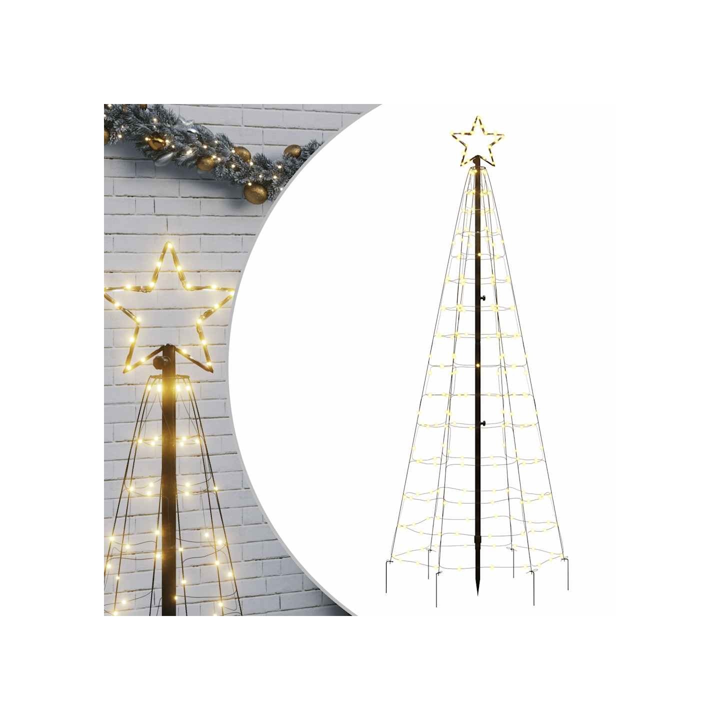 Sapin de Noël à LED avec piquets 220 LED blanc chaud 180 cm