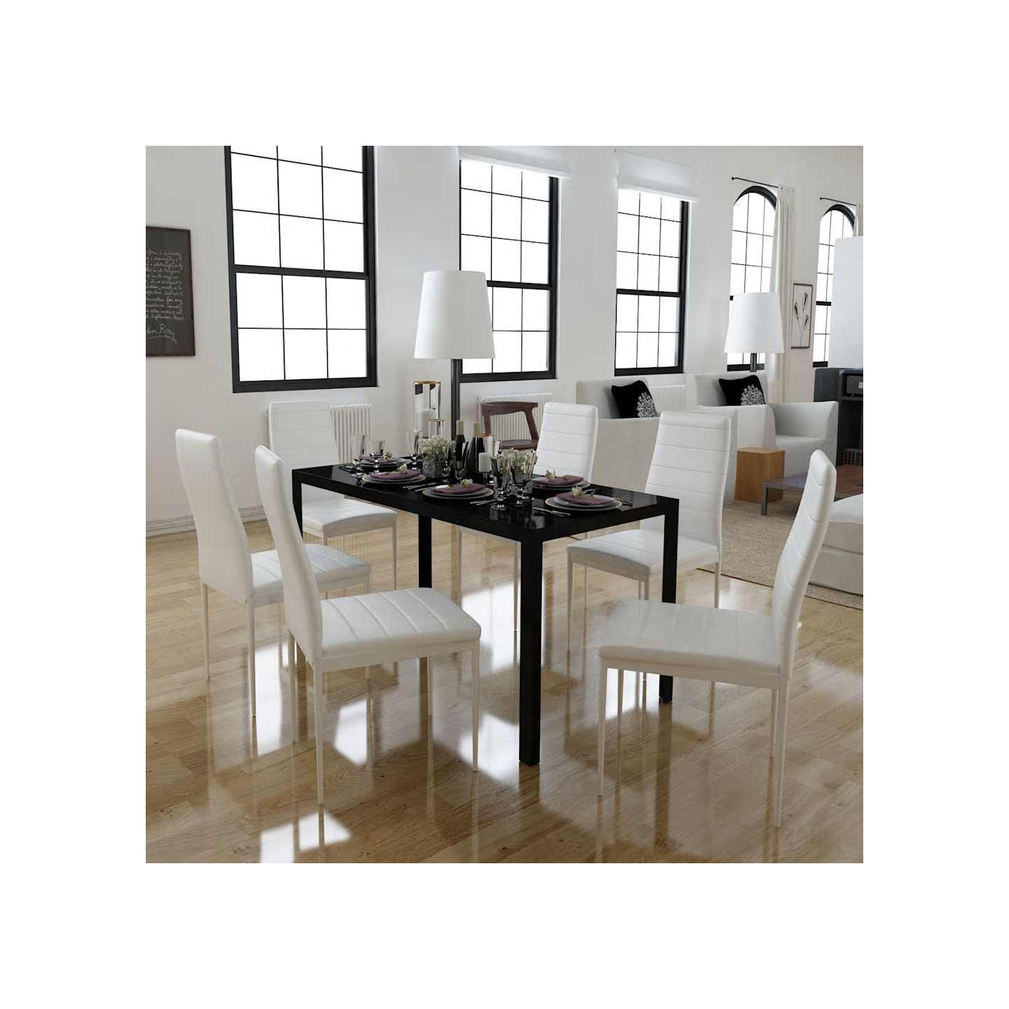 Ensemble de table à manger sept pièces noir et blanc