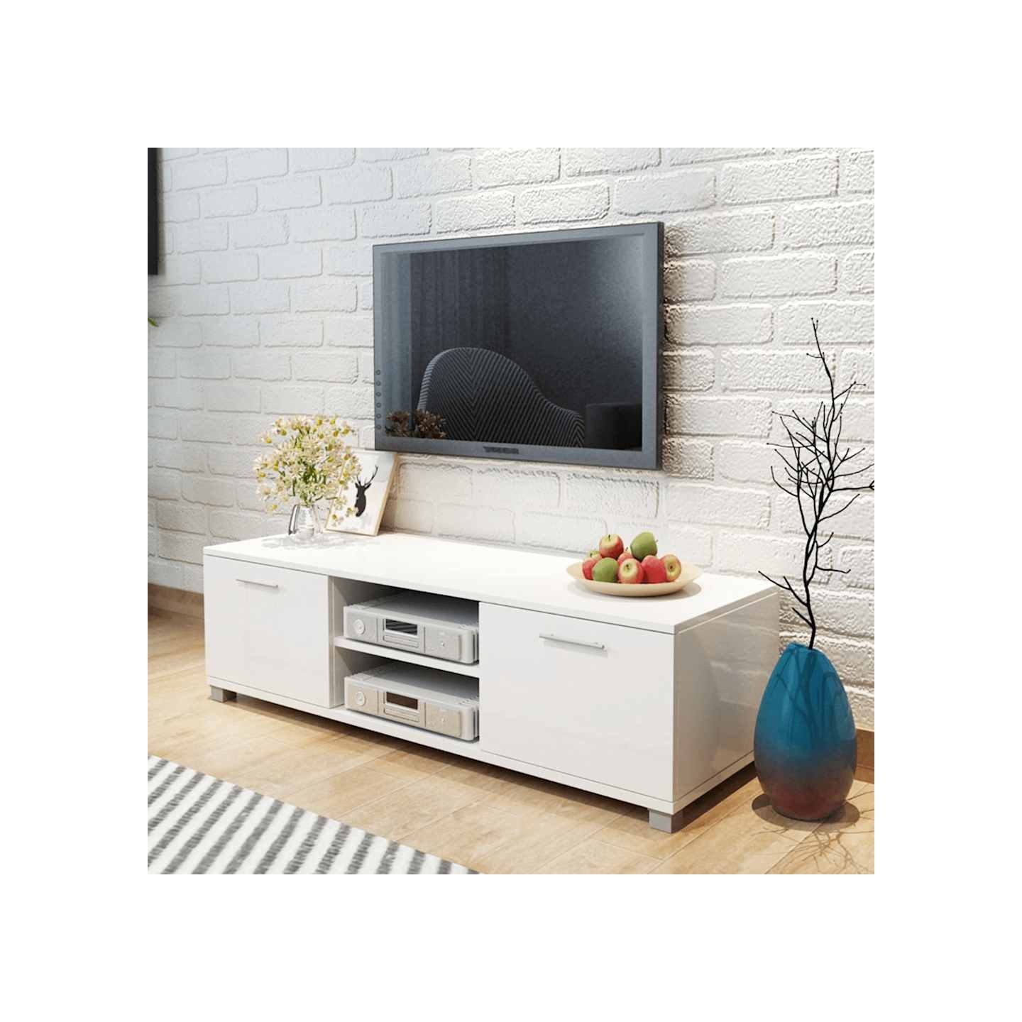 Meuble TV Blanc brillant 120x40,5x35 cm