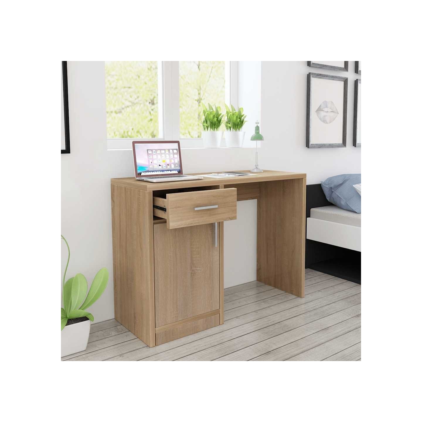 Bureau avec tiroir et placard Chêne 100x40x73 cm