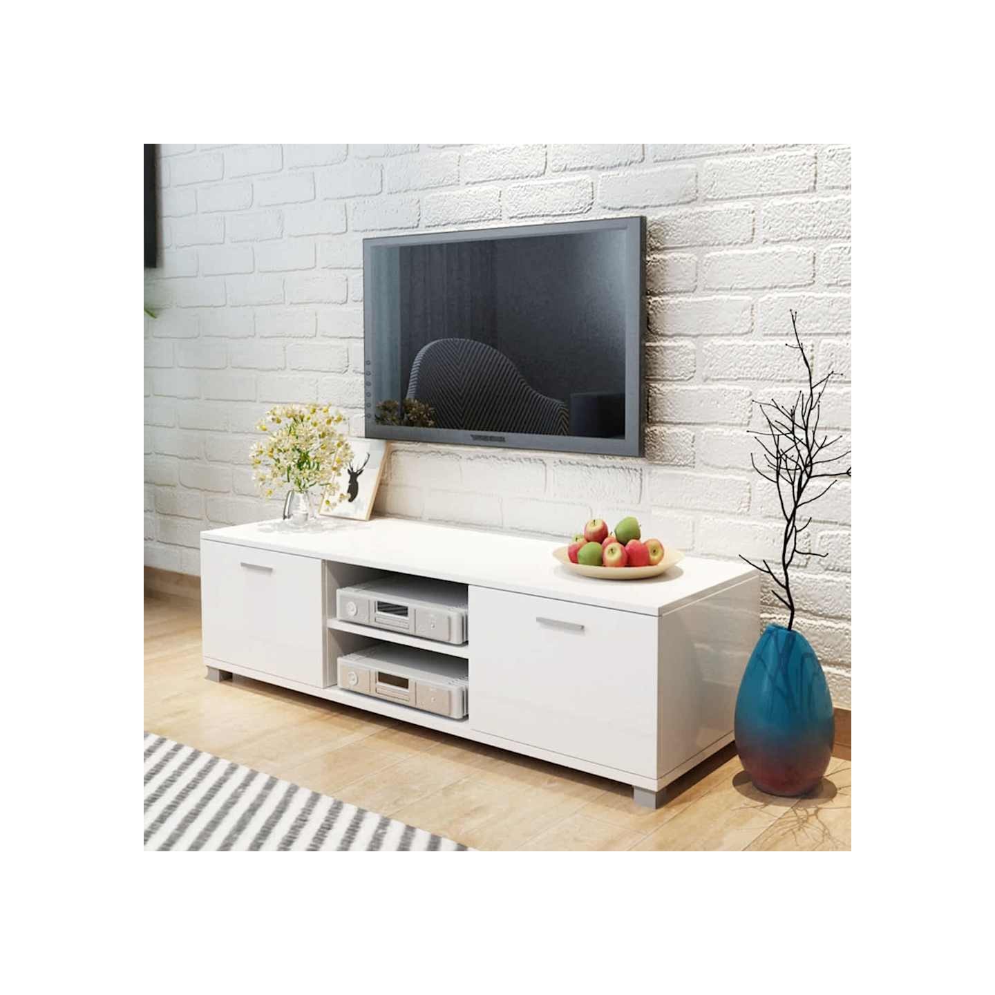 Meuble TV Blanc brillant 140x40,5x35 cm