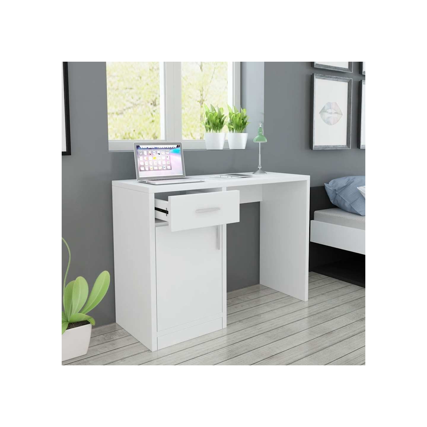 Bureau avec tiroir et placard 100x40x73 cm Blanc