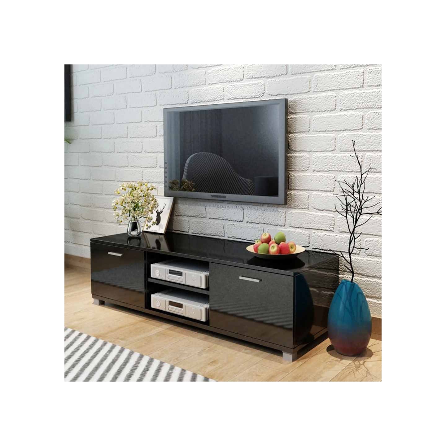 Meuble TV Noir brillant 140x40,5x35 cm