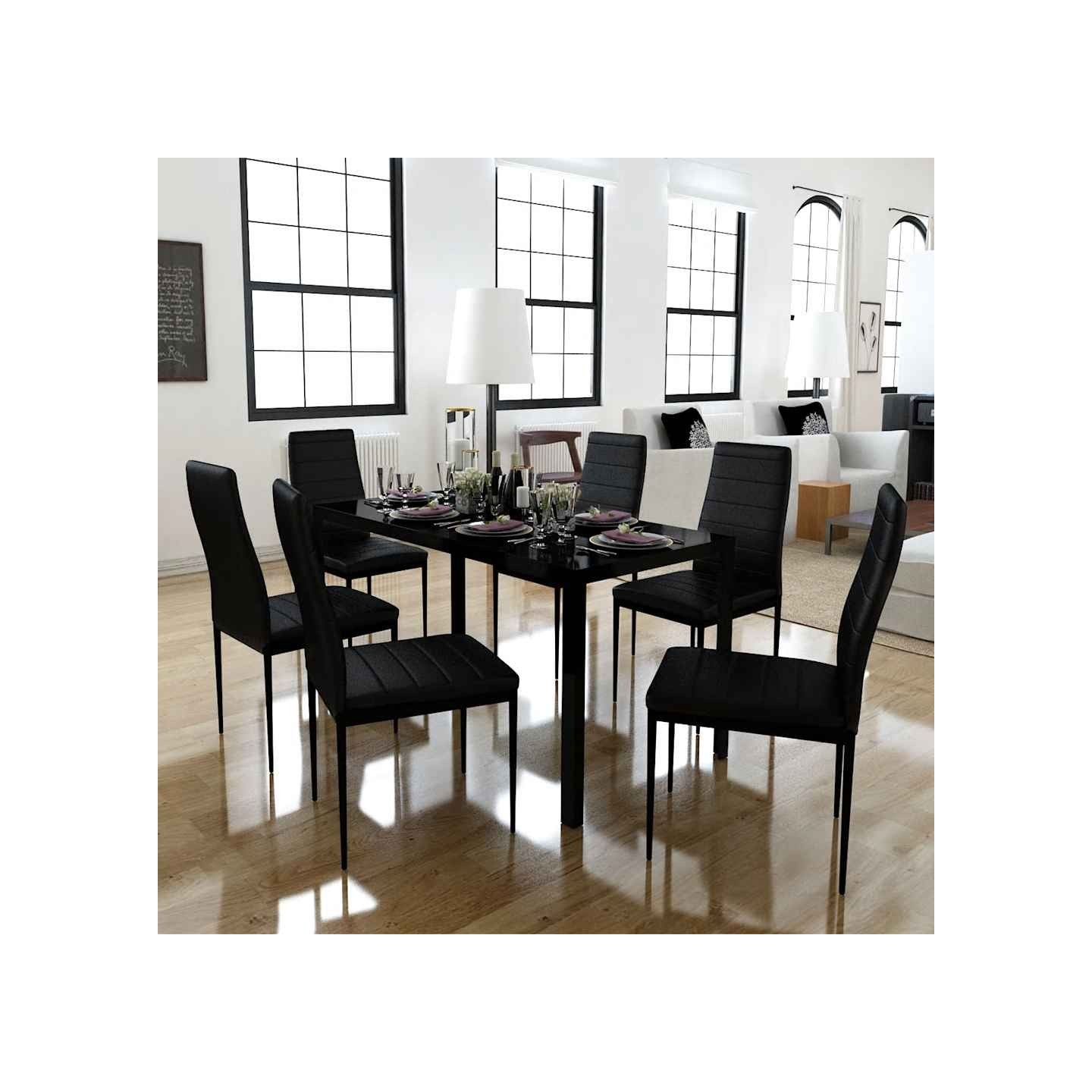 Ensemble de table à manger sept pièces noir