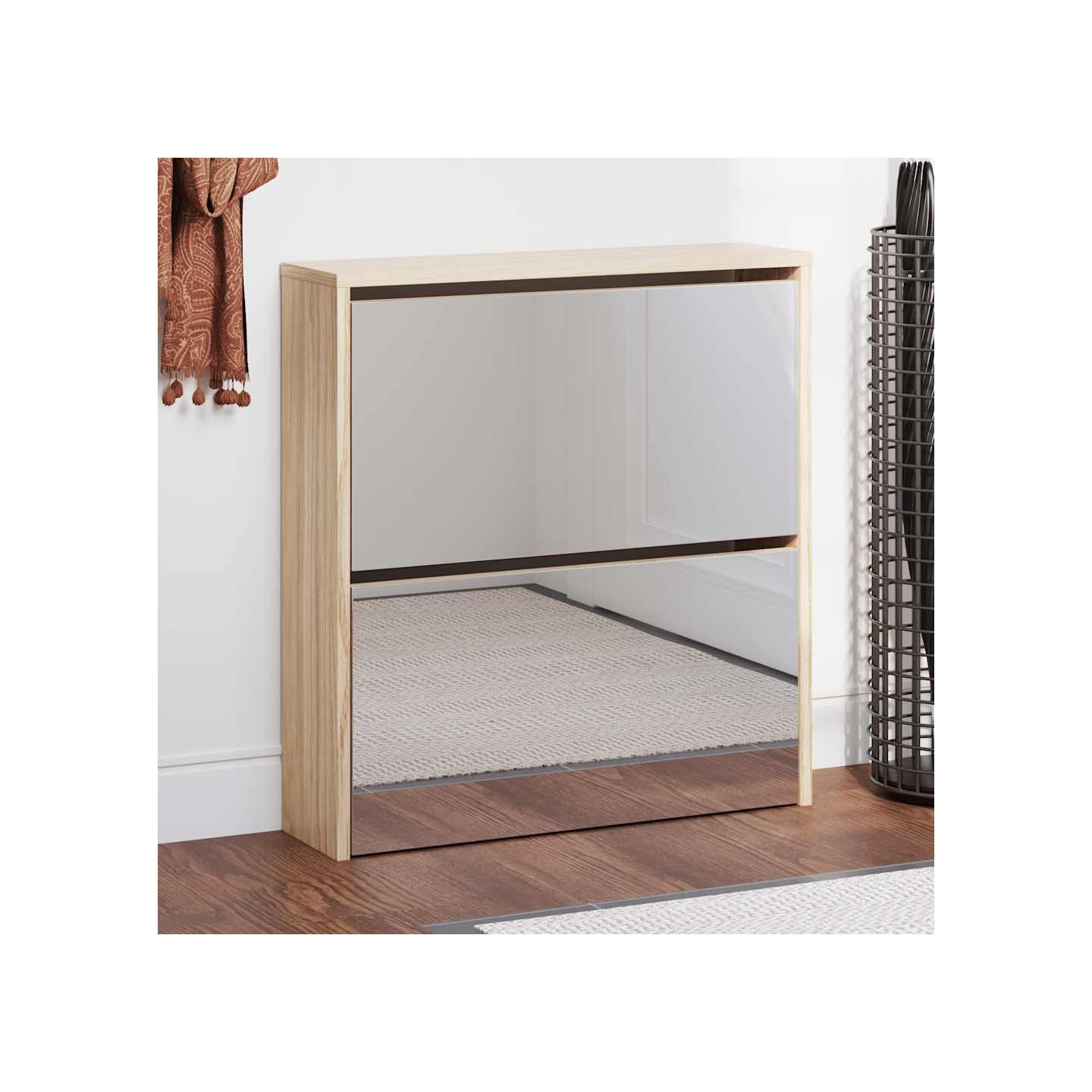 Meuble à chaussures 2 étages avec miroir 63x17x67 cm Chêne